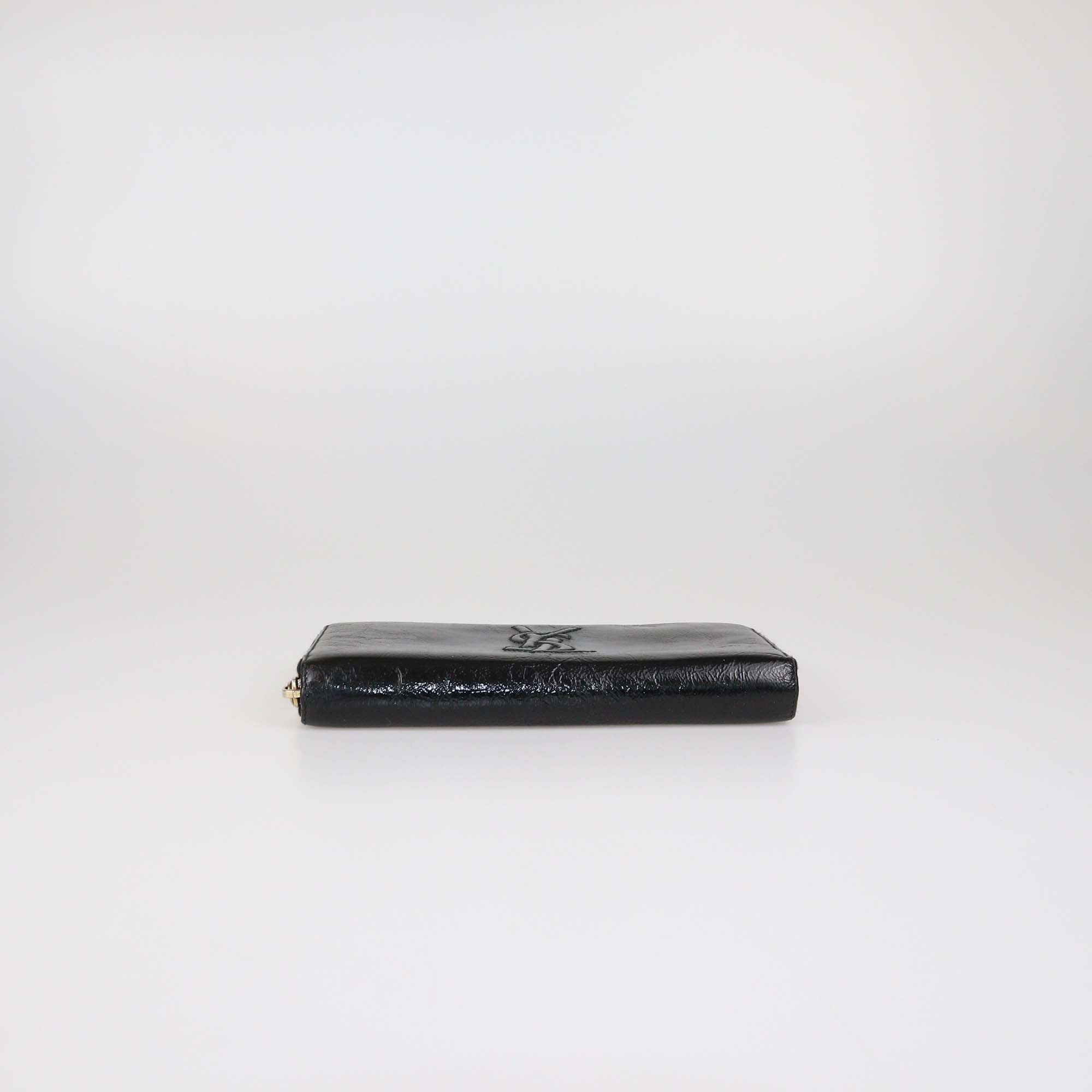 Yves Saint Laurent Black Aged Patent Leather Belle De Jour Zip Around Wallet