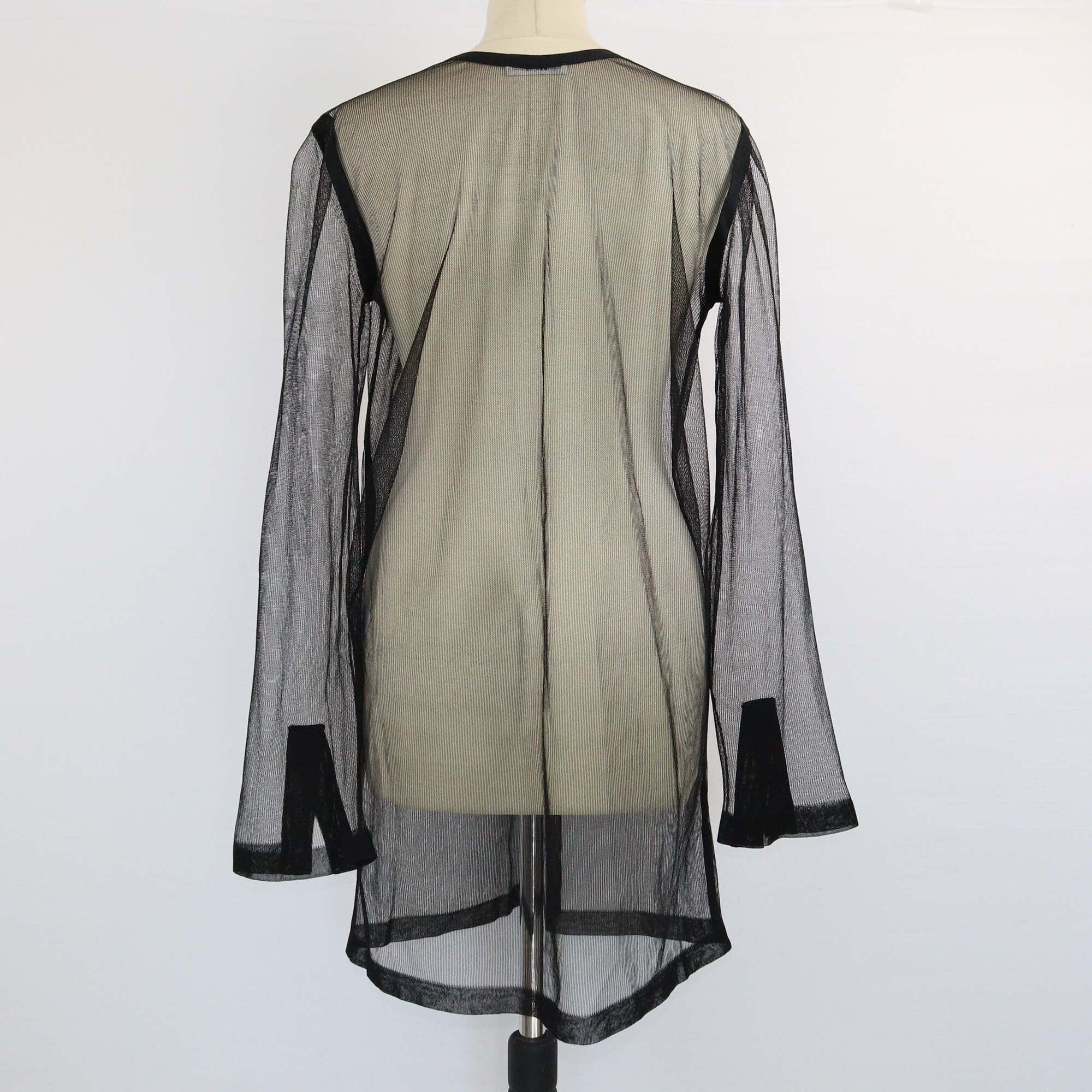 Celine Black V Neck Long Sleeve Net Tunic Top Womens Celine