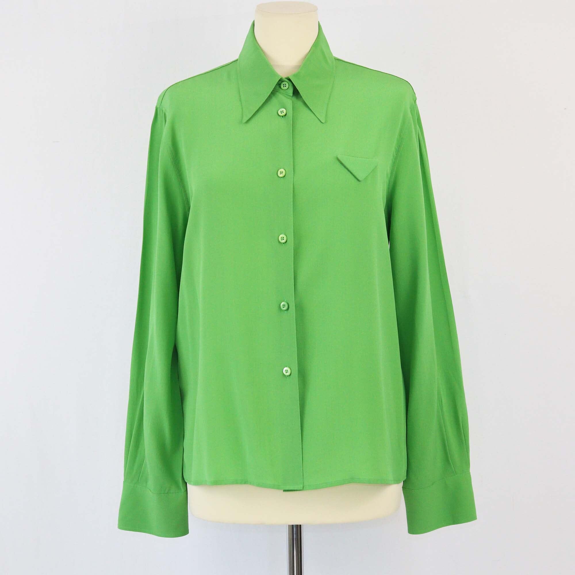 Prada Green Button Up Long Sleeve Shirt Womens Prada