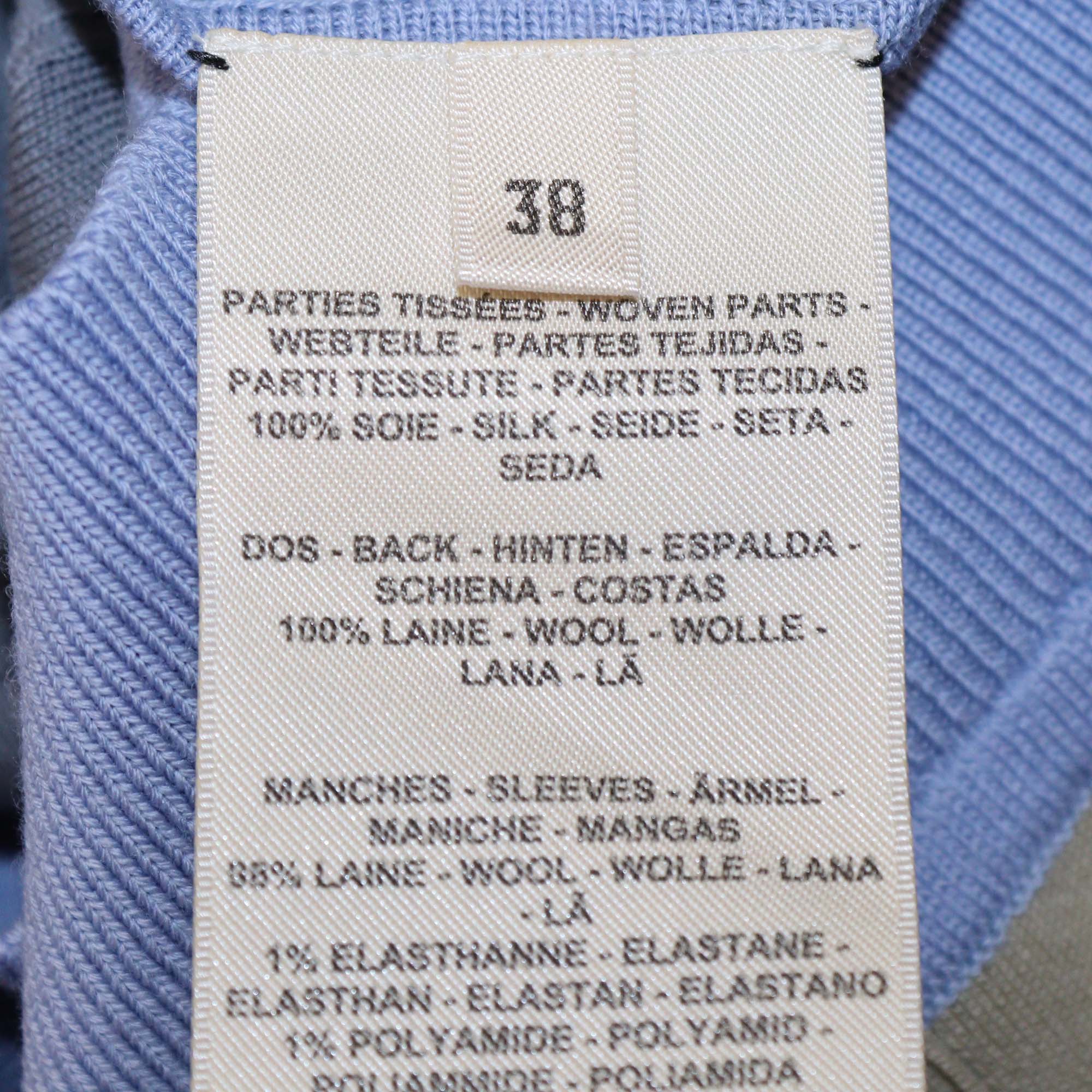 Hermes Blue Silk Blended Coaching Deja Vu Print Long Sleeve Sweater