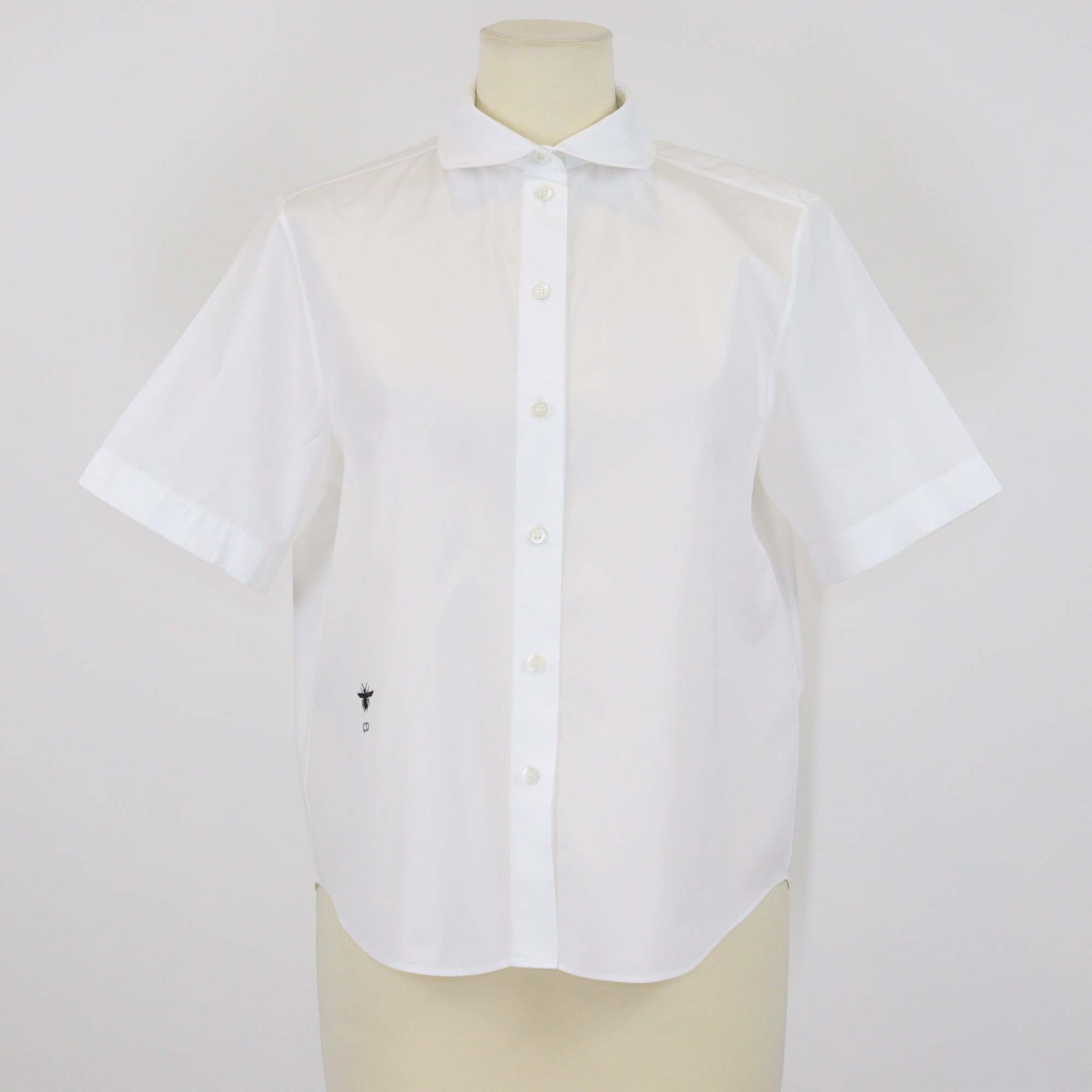 Christian Dior White Cotton Poplin Button Up Crop Blouse