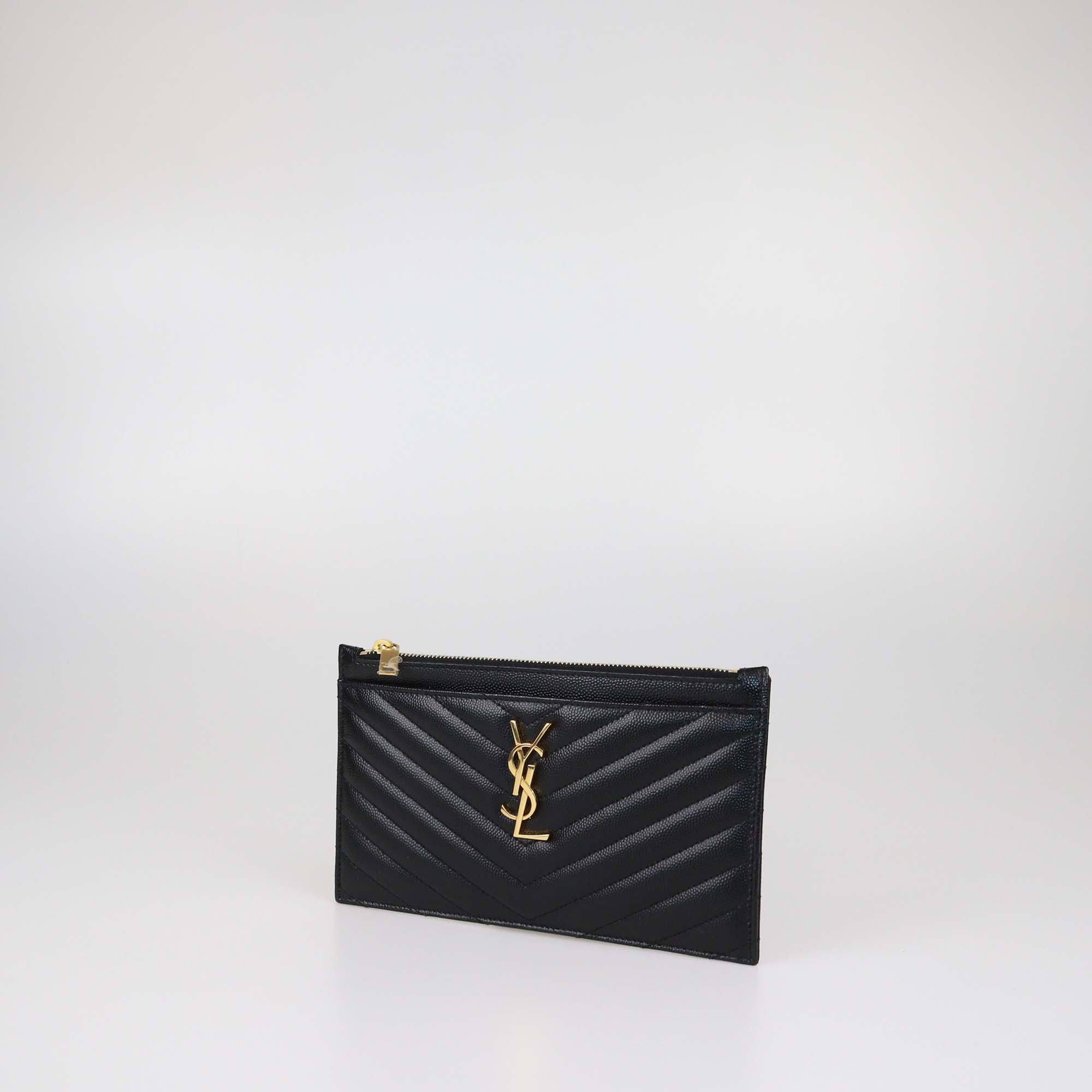 Saint Laurent Black Matelasse Leather Cassandre Pouch