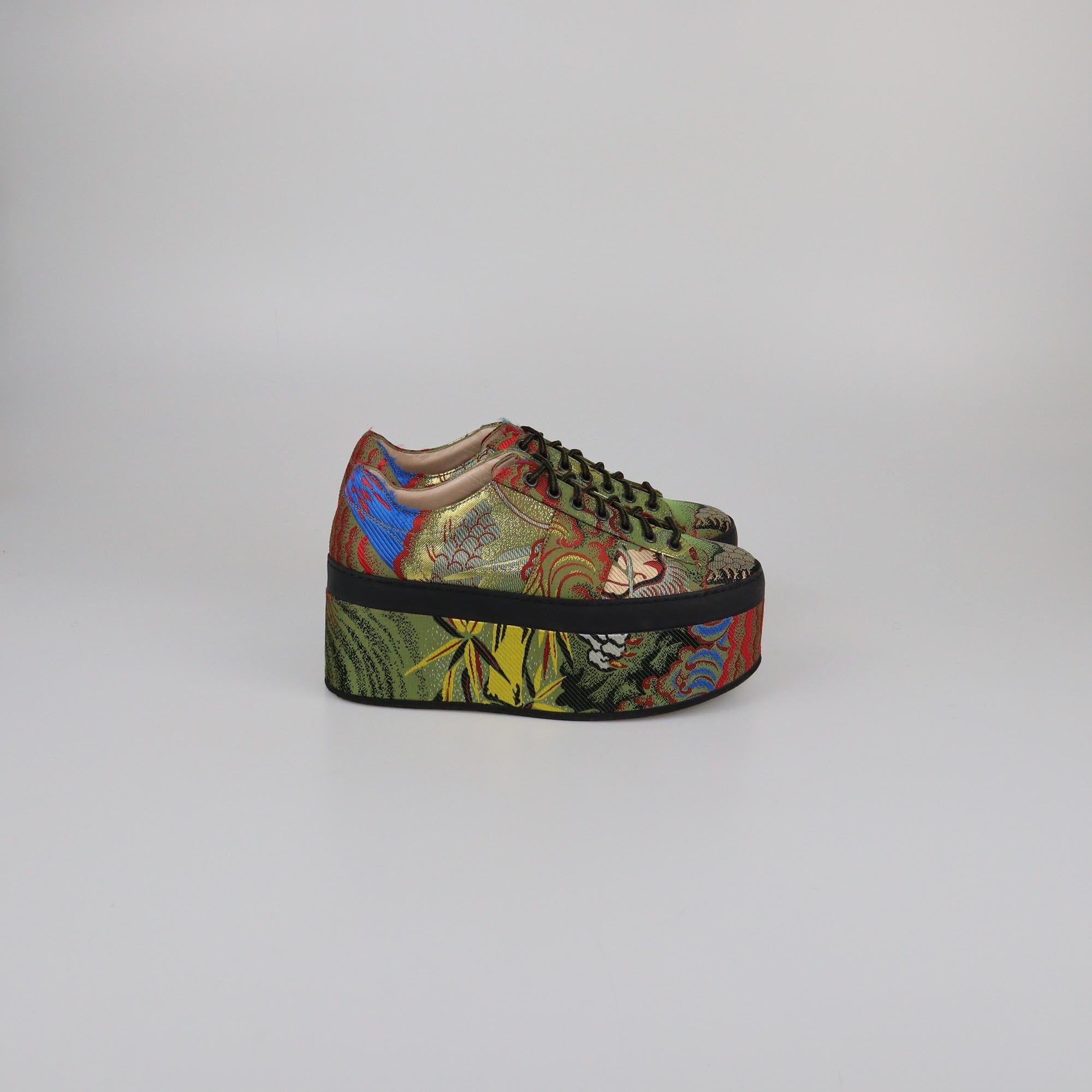 Gucci Multicolor Jacquard Peggy Wedge Platform Sneakers Womens Gucci