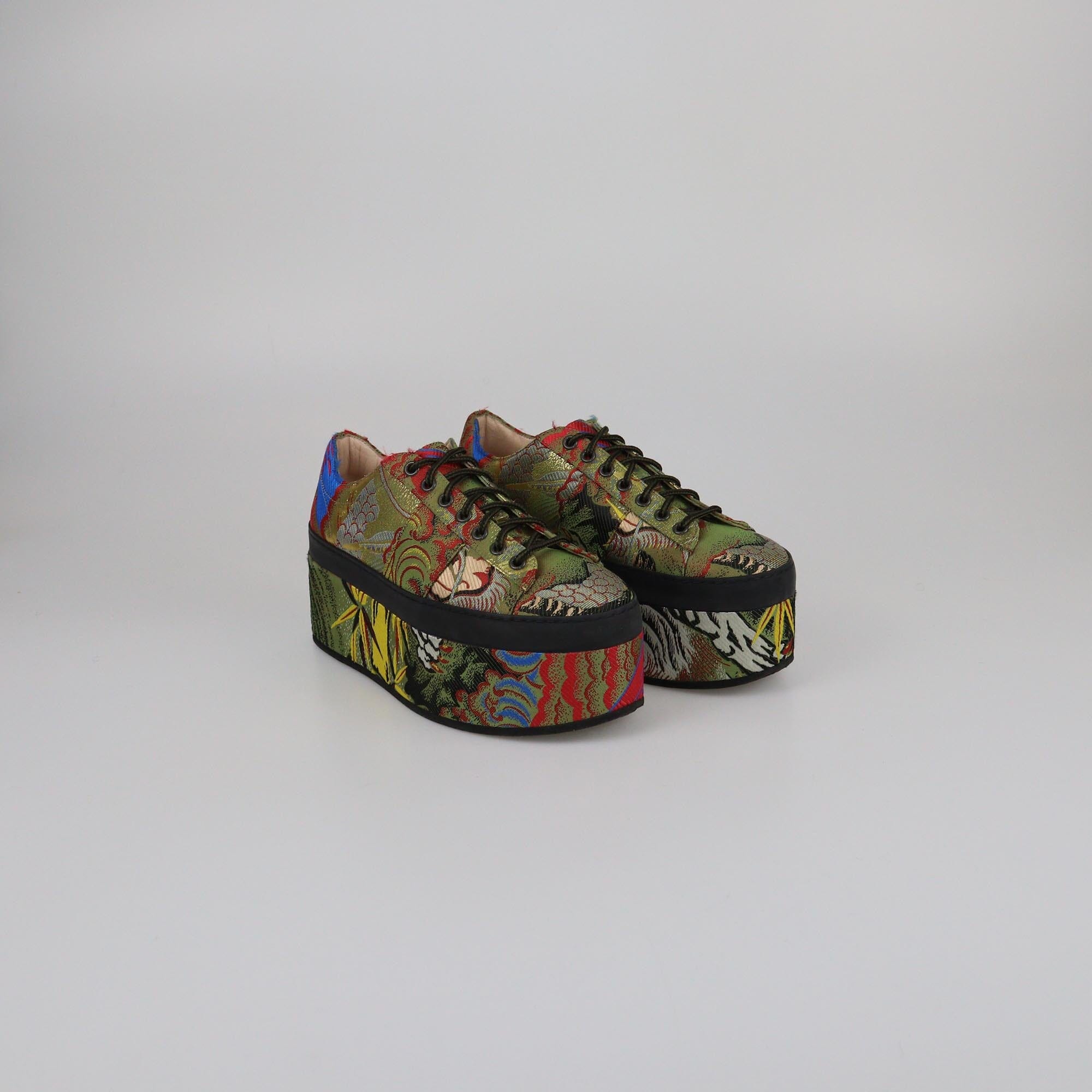 Gucci Multicolor Jacquard Peggy Wedge Platform Sneakers Womens Gucci