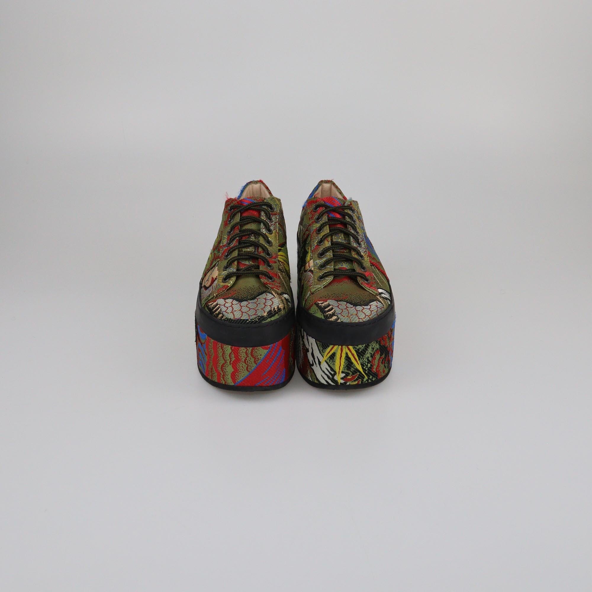 Gucci Multicolor Jacquard Peggy Wedge Platform Sneakers Womens Gucci