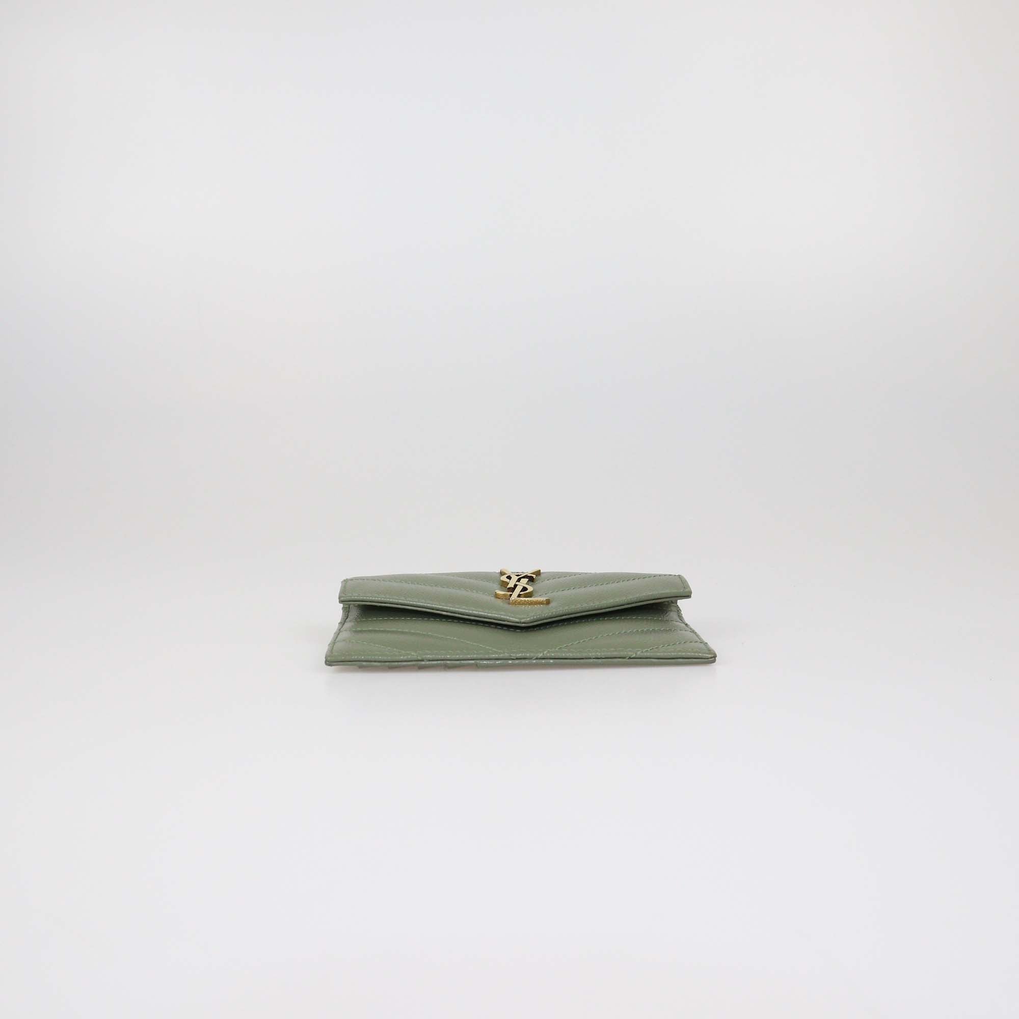 Saint Laurent Green Matelasse Leather Cassandre Fragment Flap Card Case