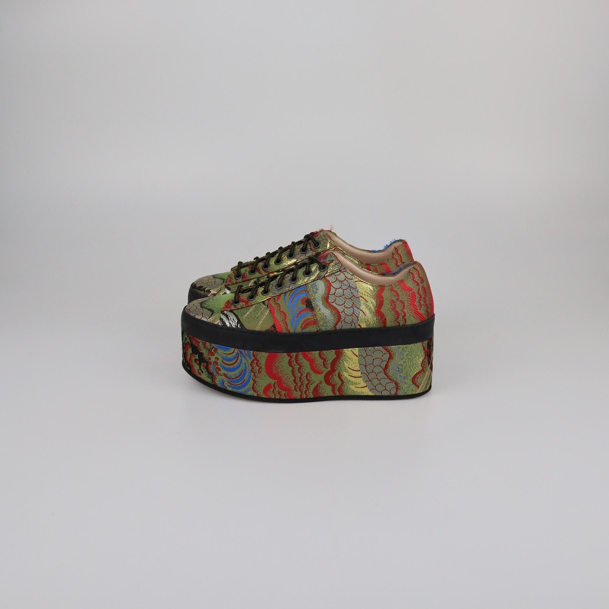 Gucci Multicolor Jacquard Peggy Wedge Platform Sneakers Womens Gucci
