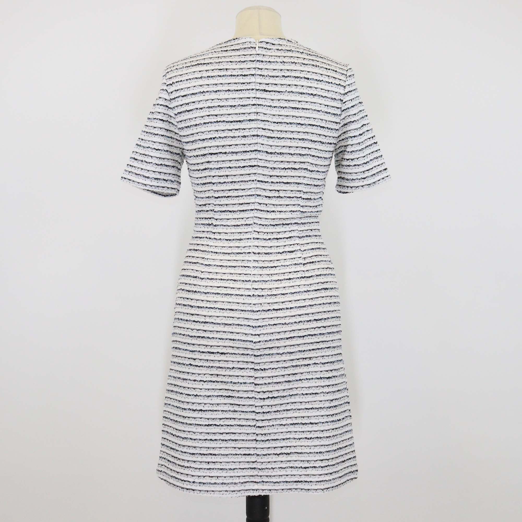 Karl Lagerfeld White/Black Striped Tweed Short Sleeve Mini Dress