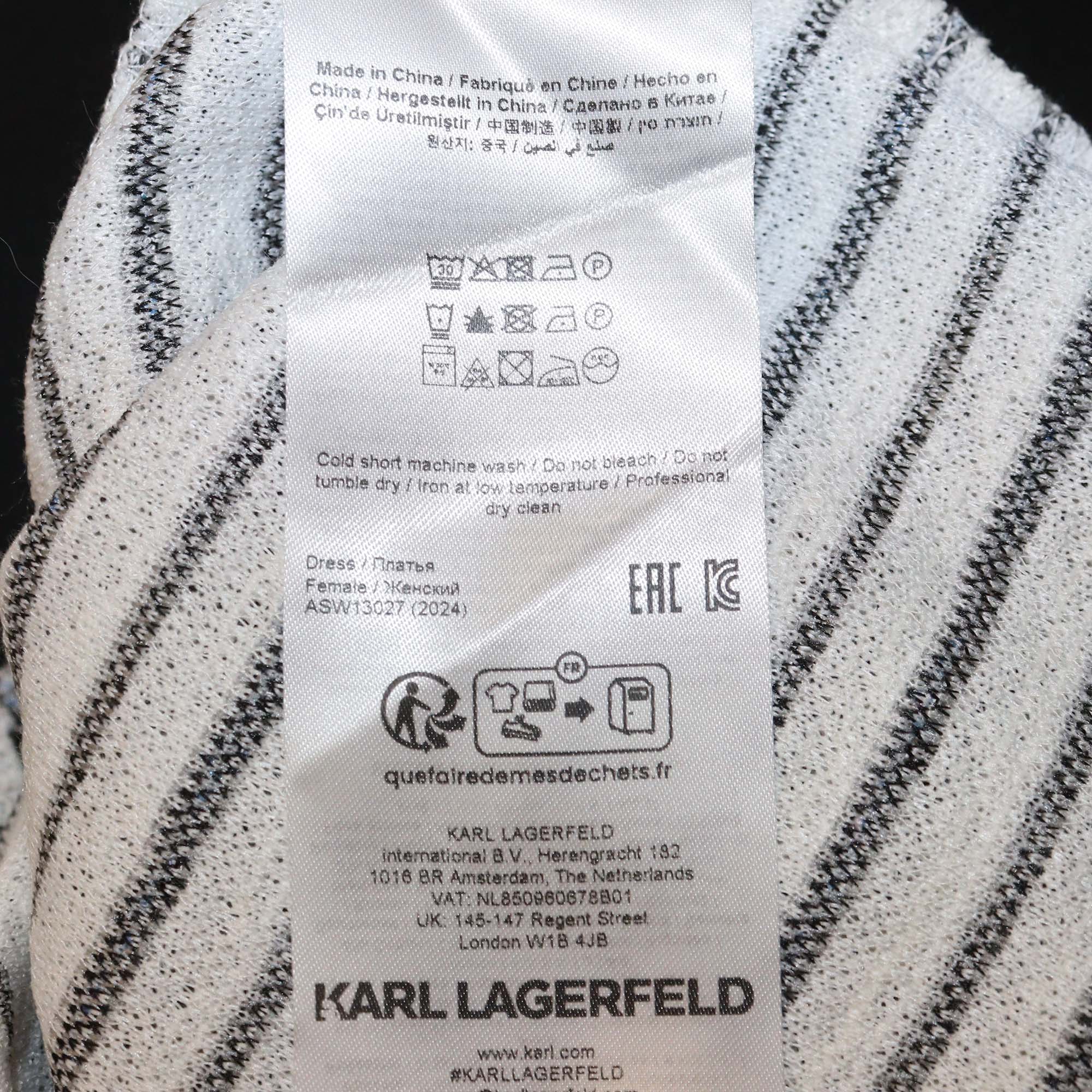 Karl Lagerfeld White/Black Striped Tweed Short Sleeve Mini Dress