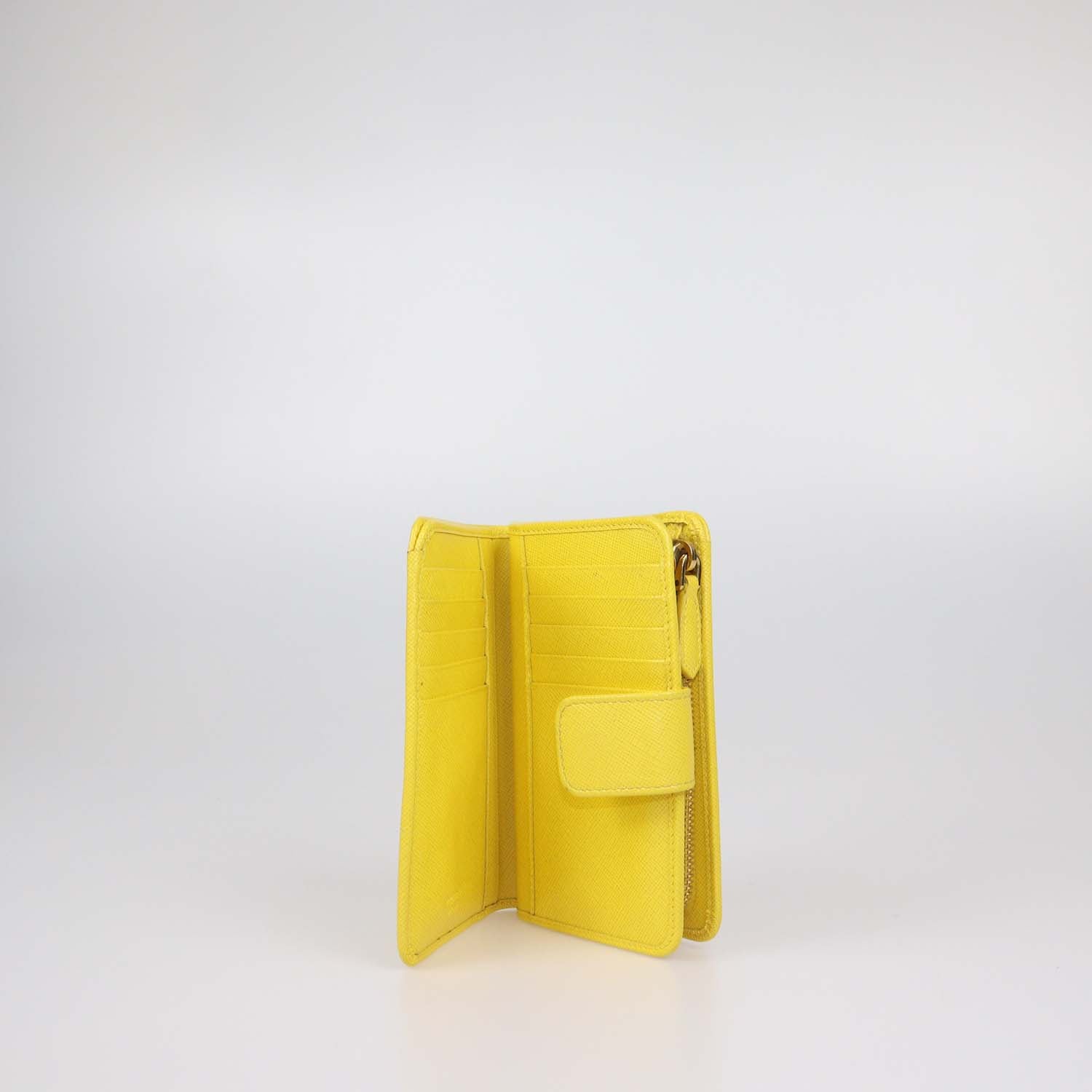 Prada Yellow Saffiano Metal Leather French Wallet
