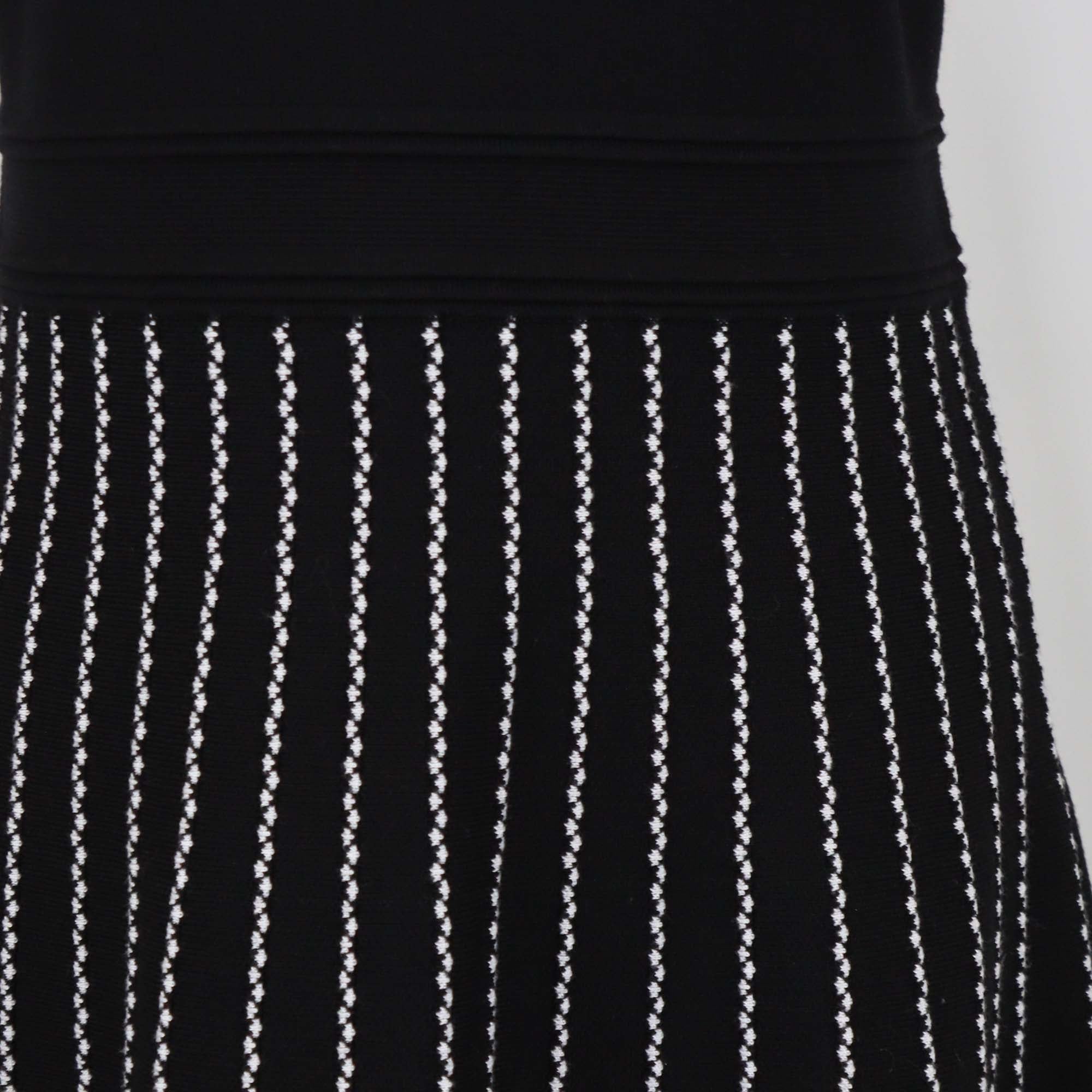 Karl Lagerfeld Black Striped Embroidered Sleeveless A Line Dress