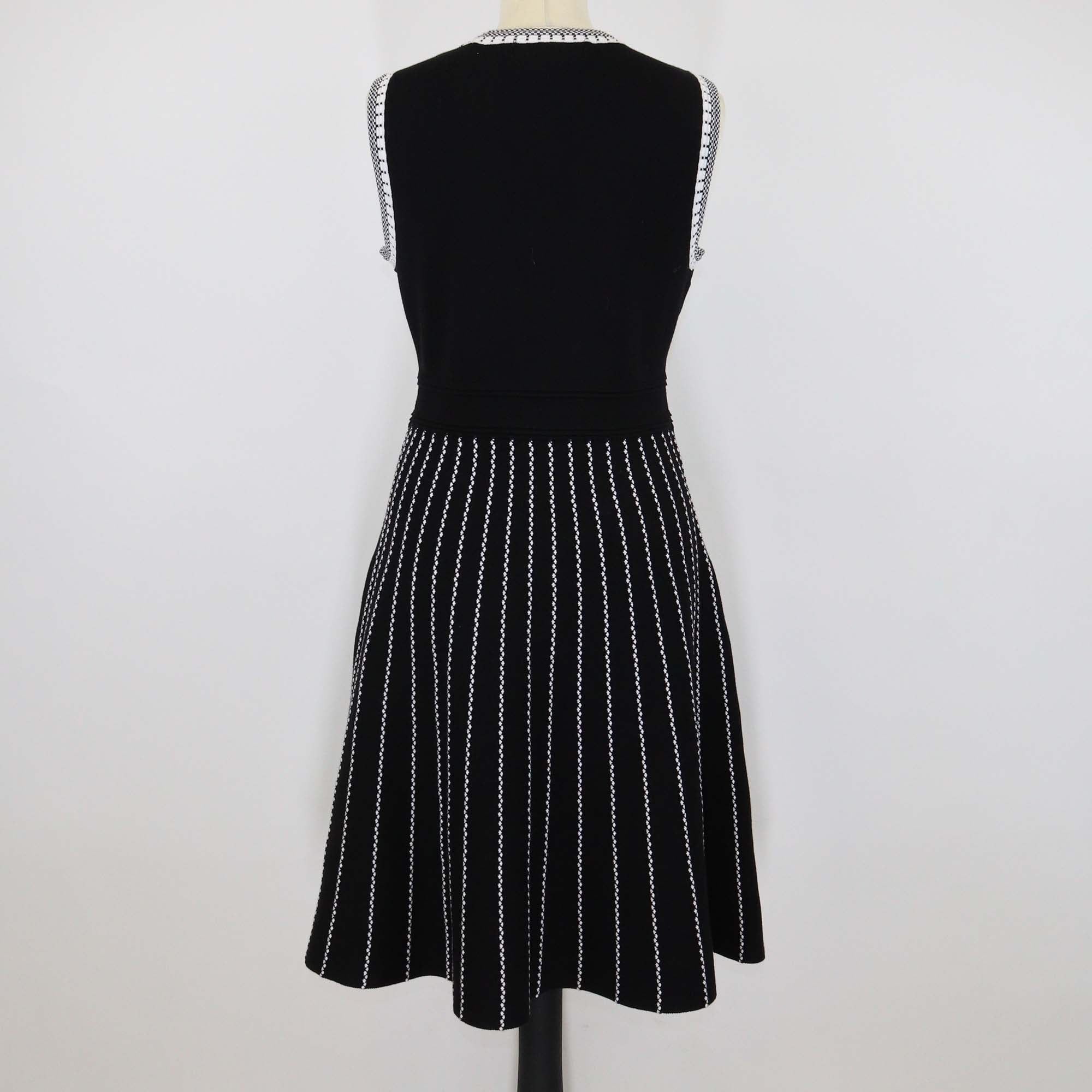 Karl Lagerfeld Black Striped Embroidered Sleeveless A Line Dress