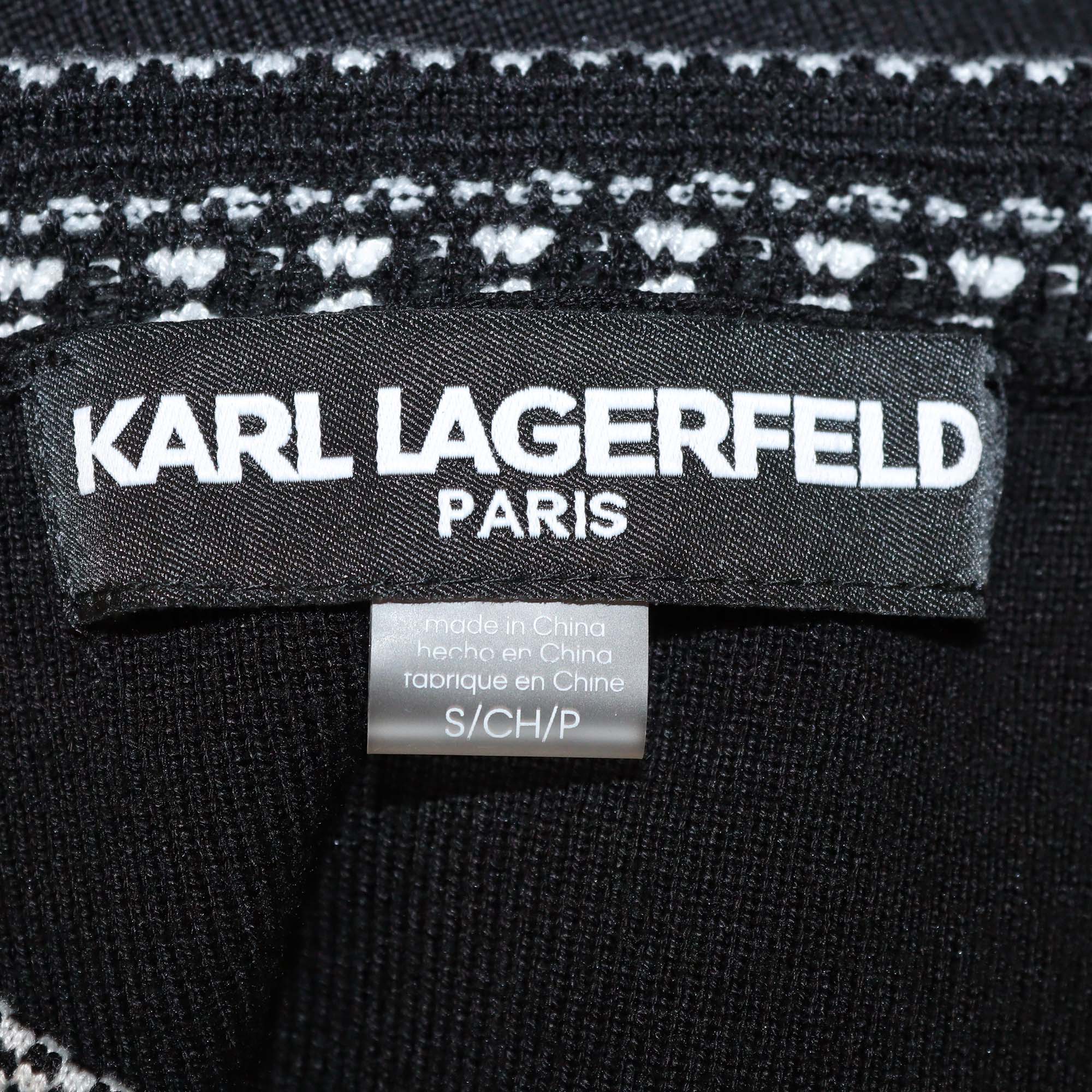 Karl Lagerfeld Black Striped Embroidered Sleeveless A Line Dress