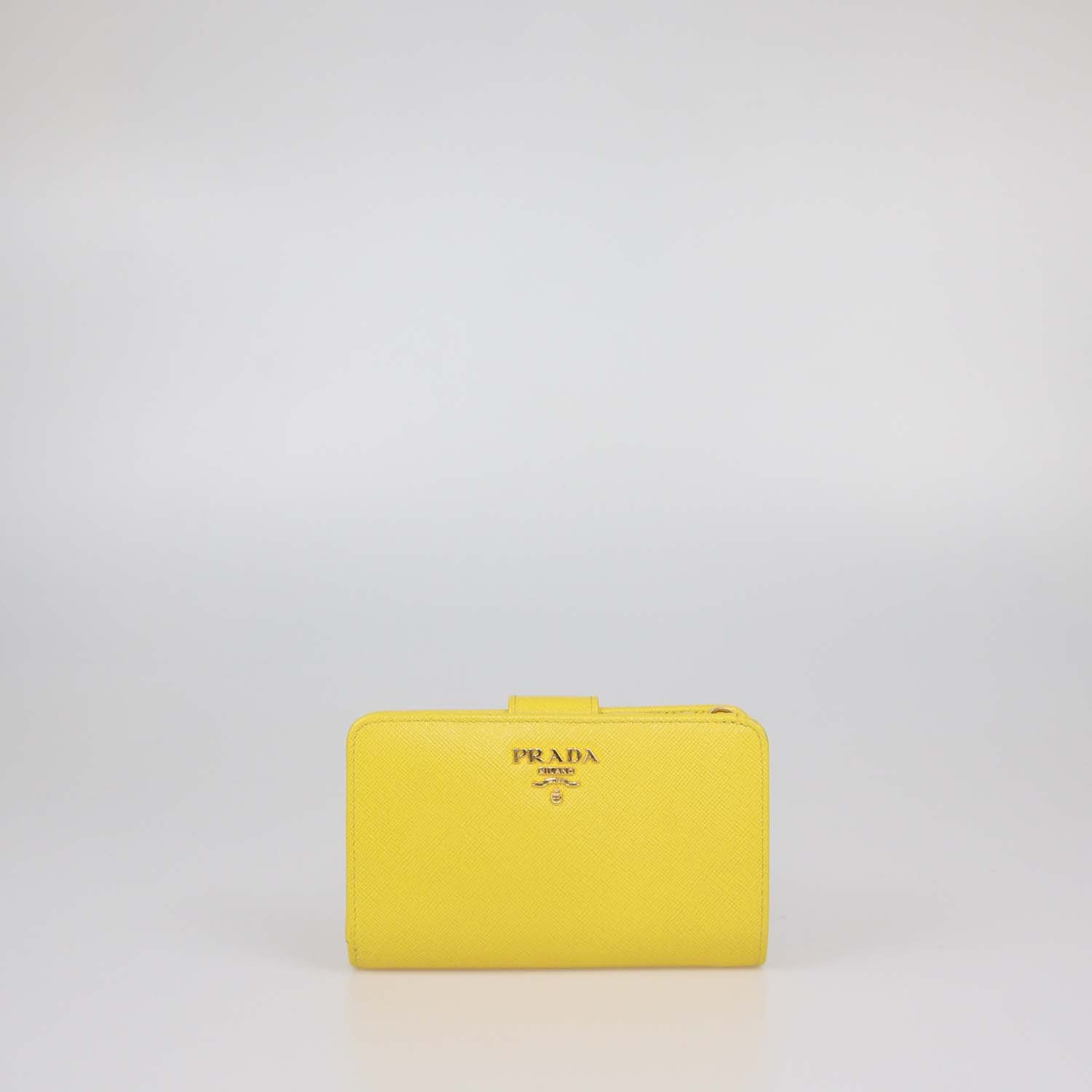 Prada Yellow Saffiano Metal Leather French Wallet