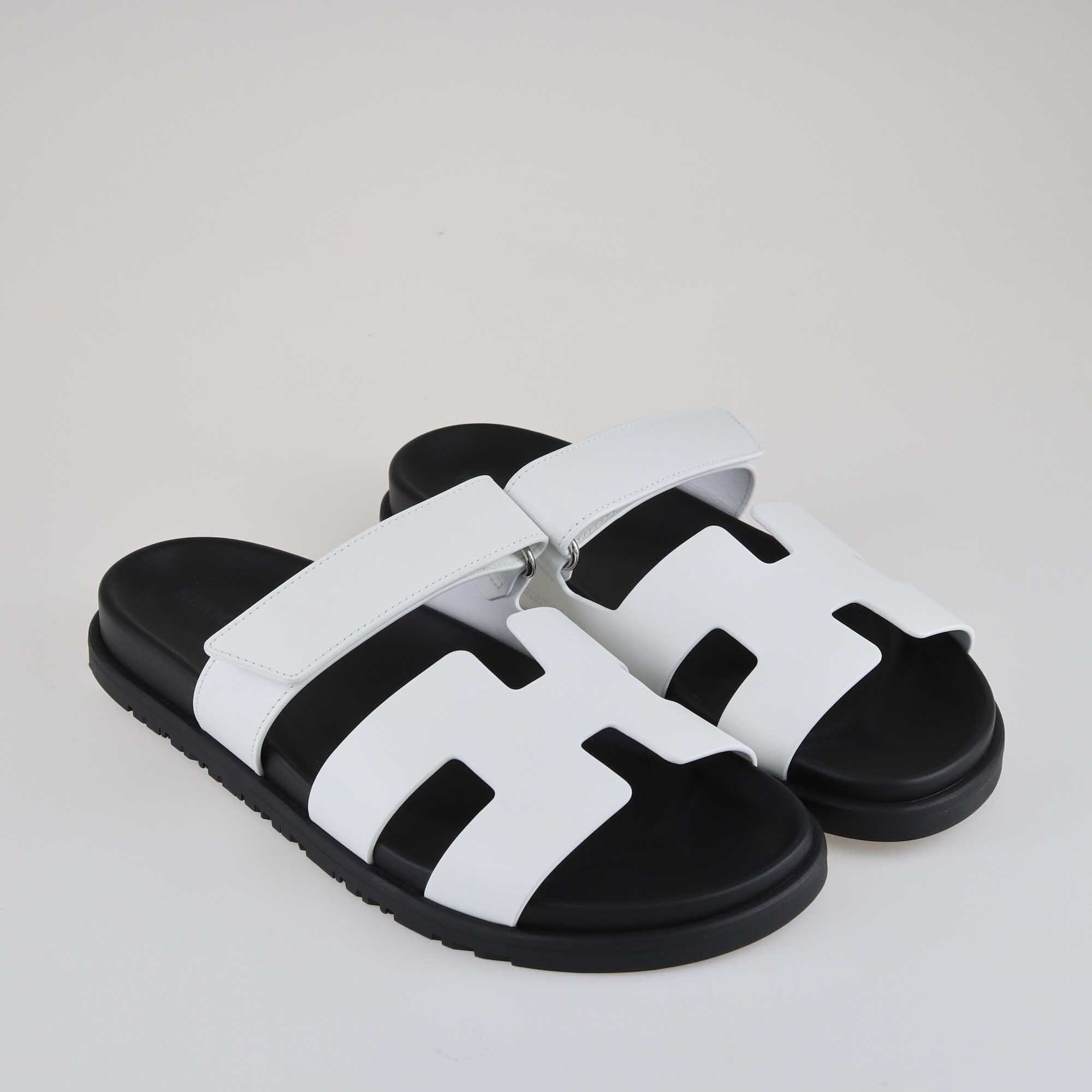 Hermes White/Black Chypre Sandal Shoes Hermes 