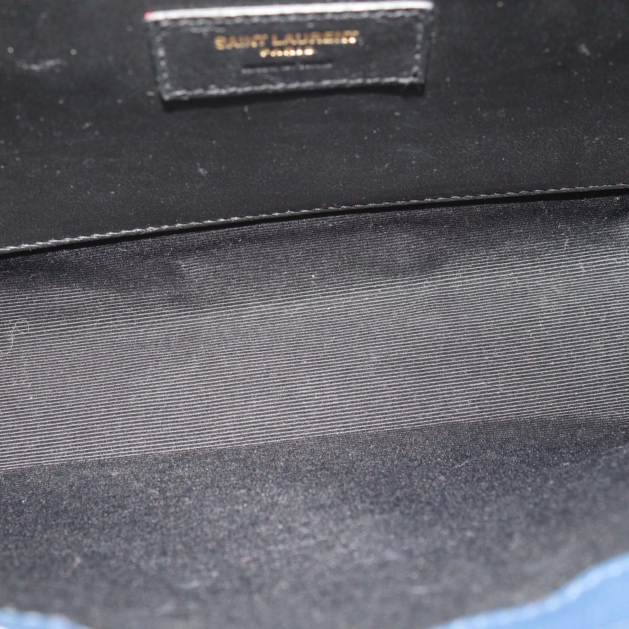 Saint Laurent Navy Blue Mixed Matelasse Leather Medium Monogram Shoulder Bag Womens Saint Laurent