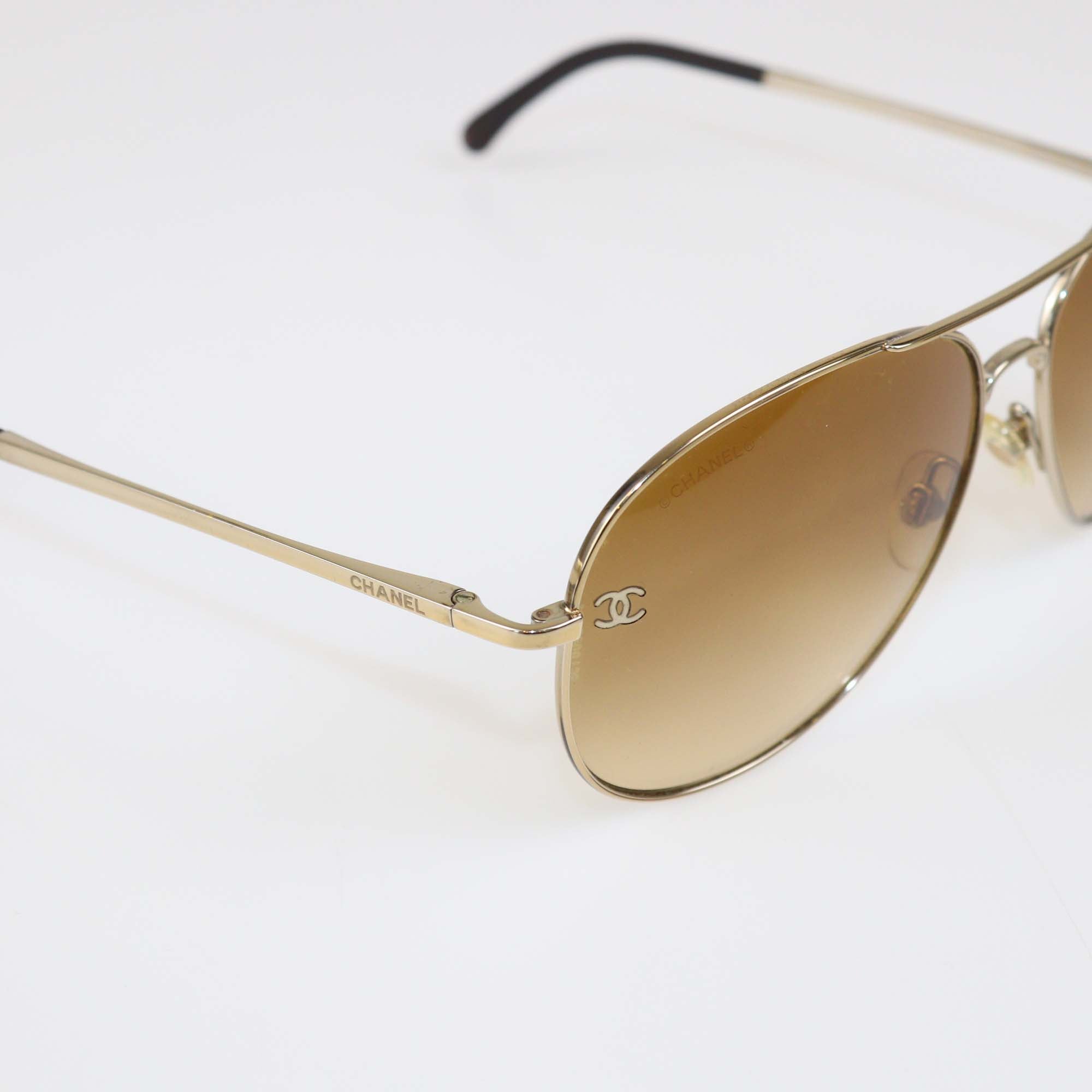 Chanel Gold/Brown Gradient Aviator Sunglasses
