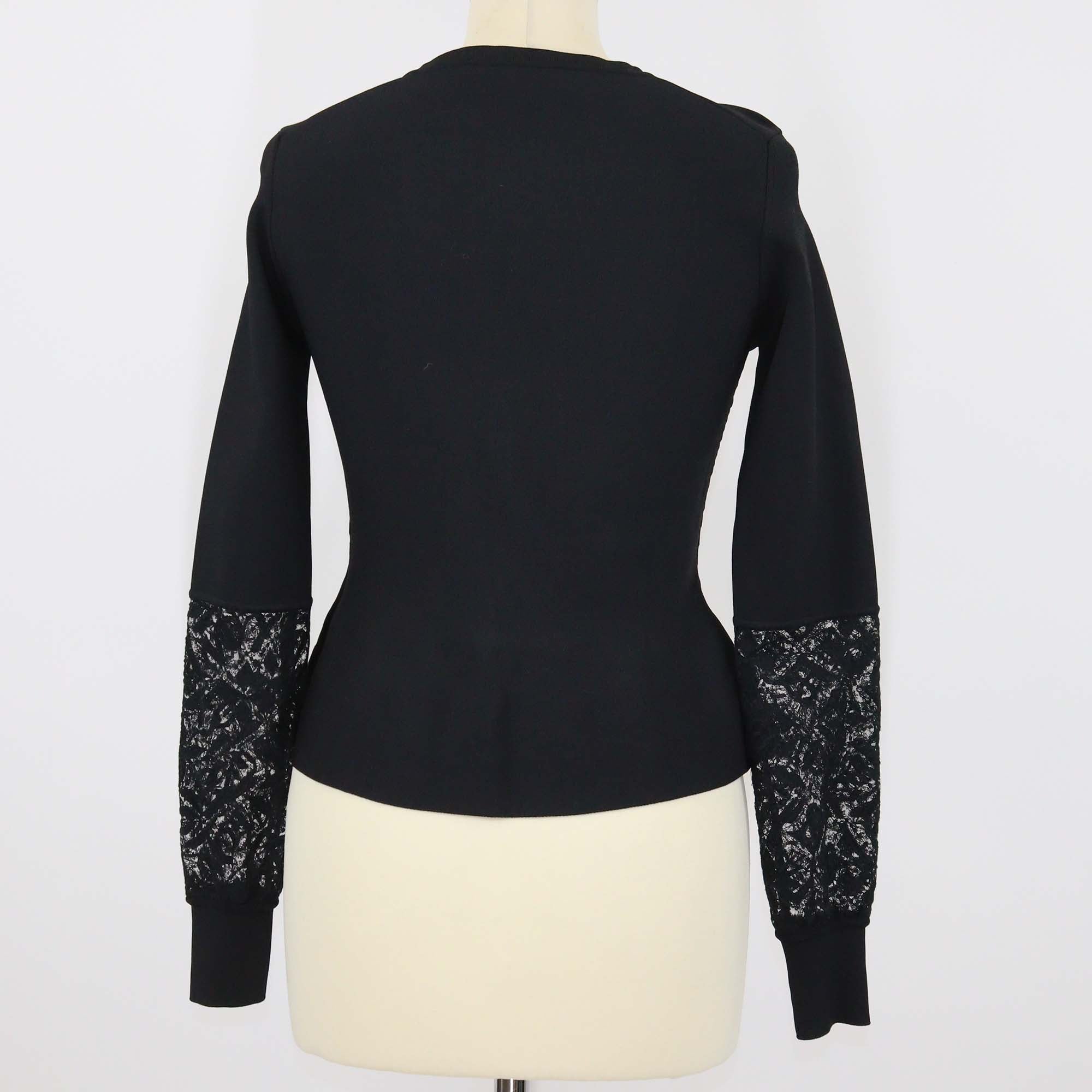 Louis Vuitton Black Blend Viscose Lace Trimmed Sleeve Crop Cardigan
