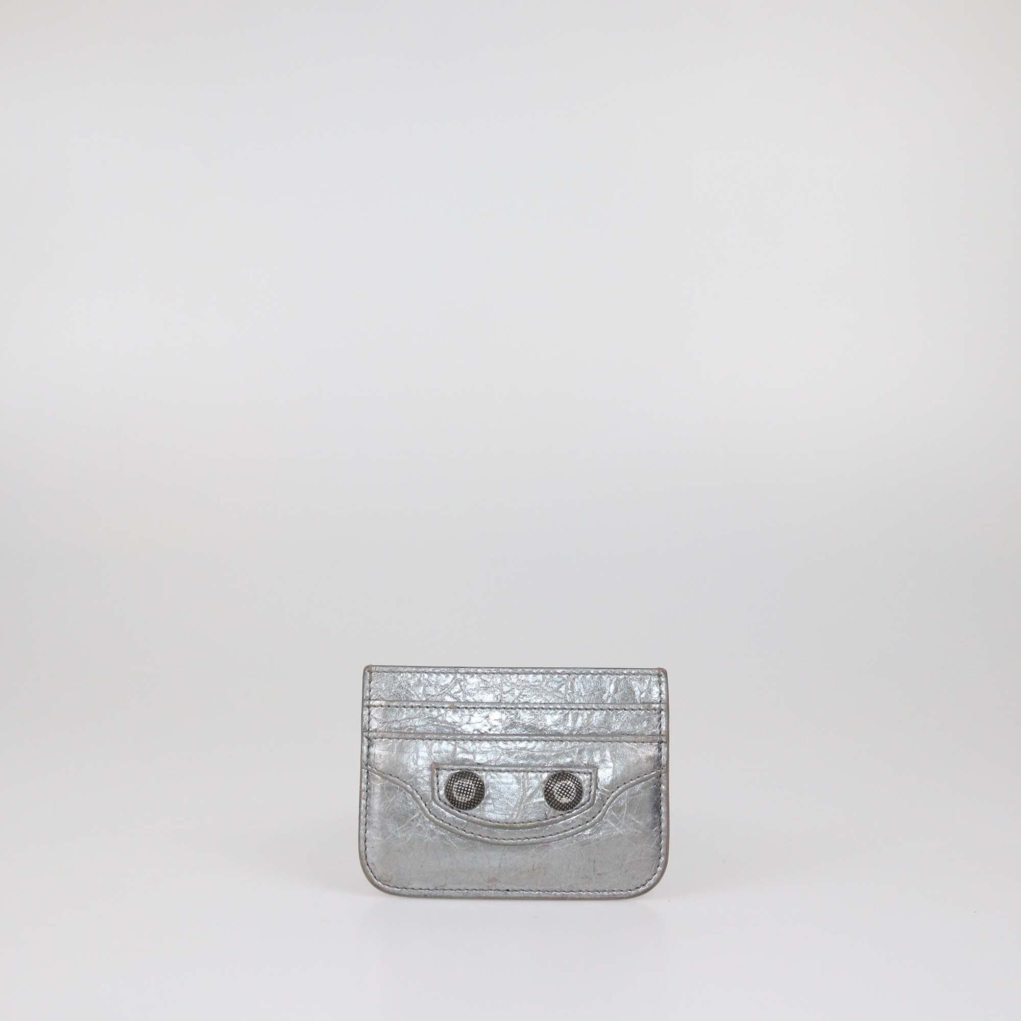 Balenciaga Metallic Grey Leather Le Cagole Card Holder