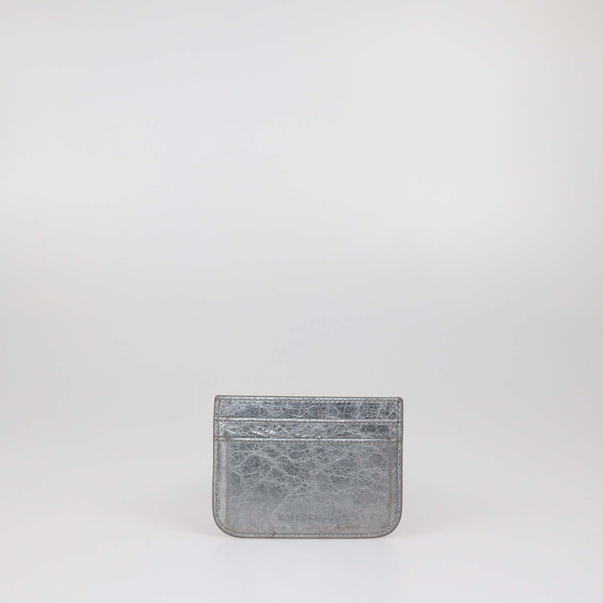 Balenciaga Metallic Grey Leather Le Cagole Card Holder