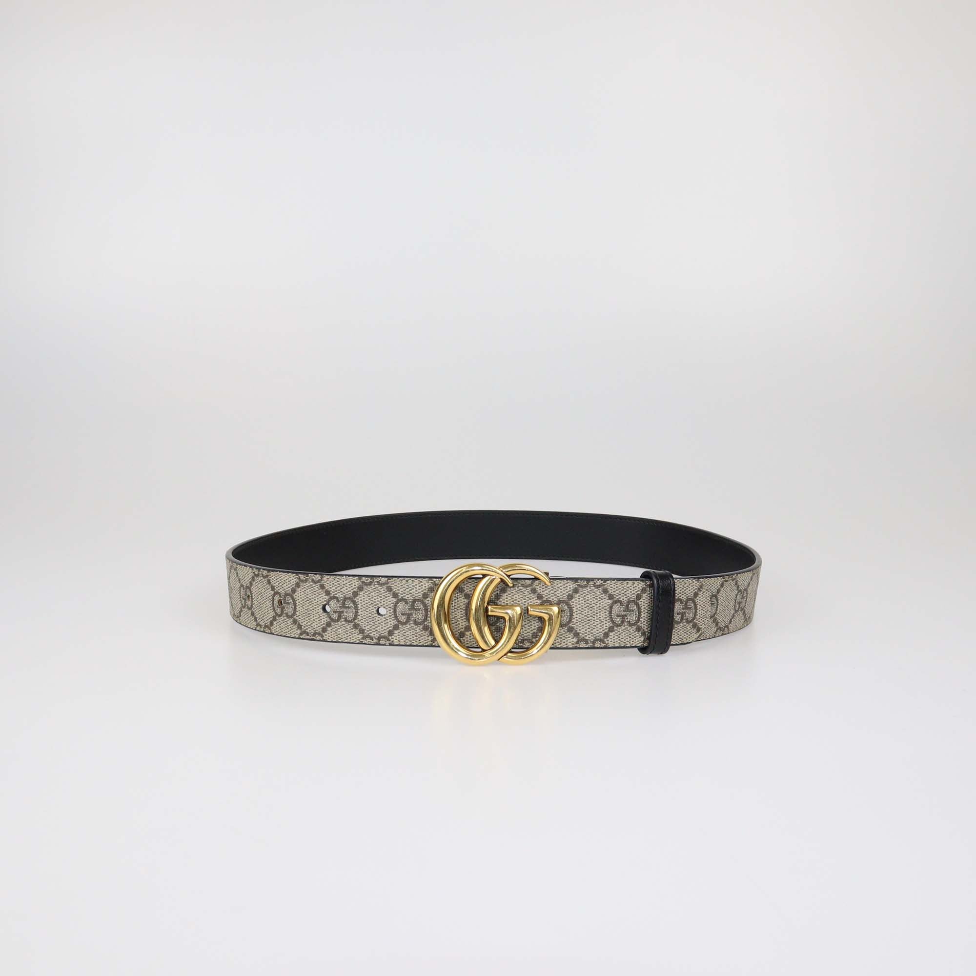 Gucci Beige/Black GG Supreme Canvas and Leather Reversible GG Marmont Buckle Belt