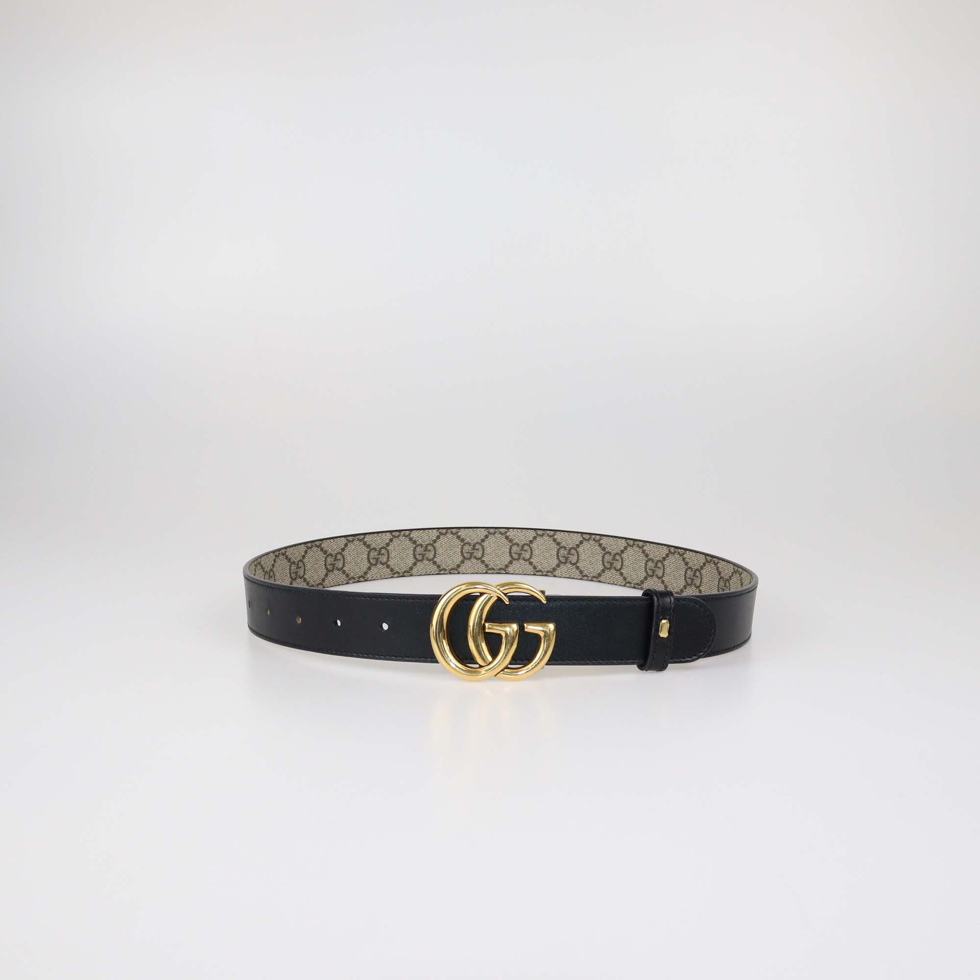 Gucci Beige/Black GG Supreme Canvas and Leather Reversible GG Marmont Buckle Belt