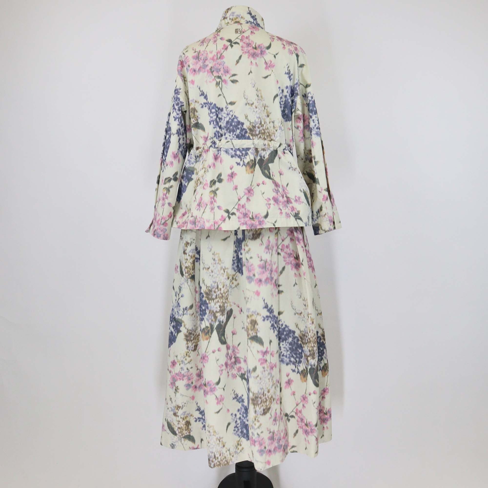 CH Carolina Herrera Multicolor Cotton Floral Print Chiné A-Line Jacket & Belted Maxi Skirt Set