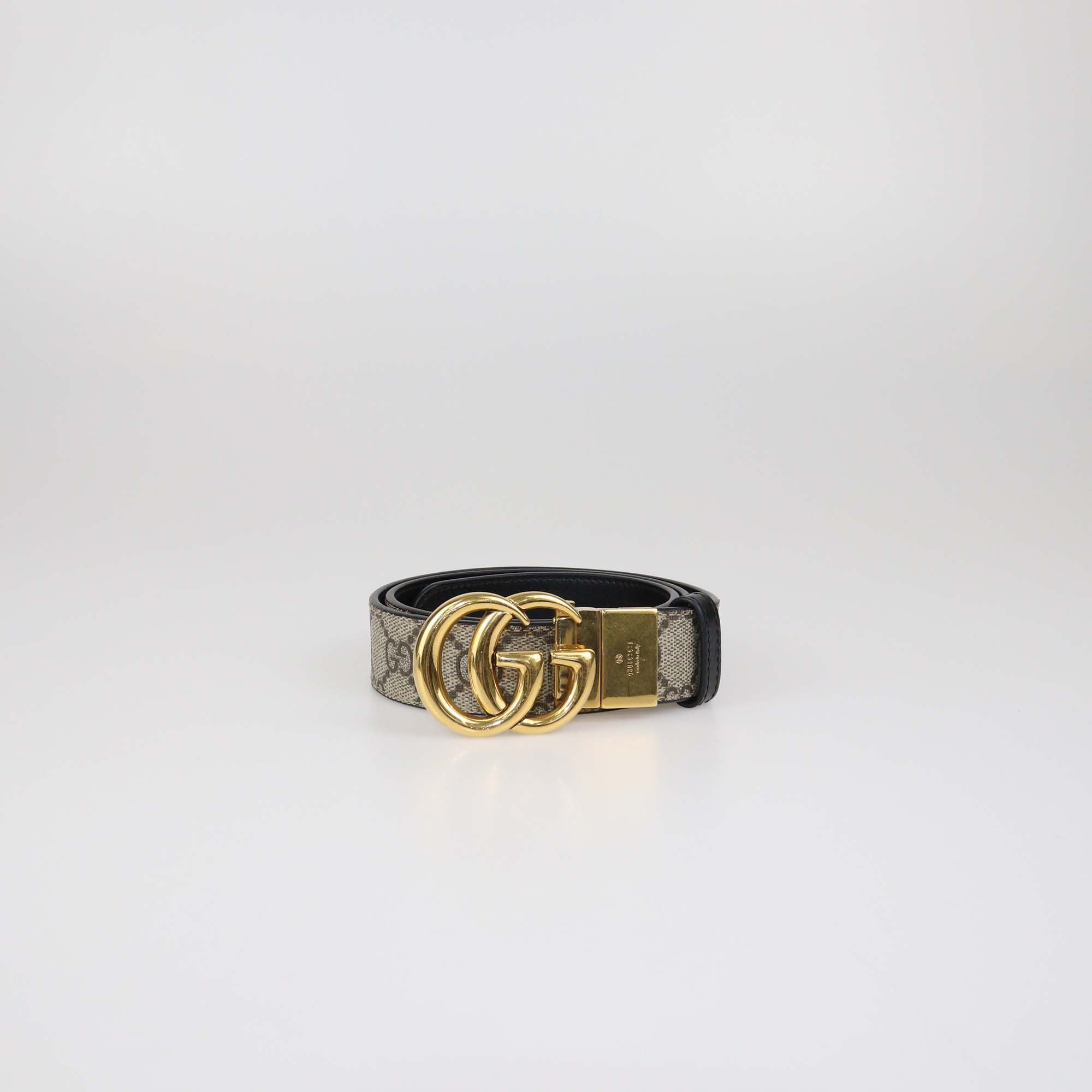 Gucci Beige/Black GG Supreme Canvas and Leather Reversible GG Marmont Buckle Belt