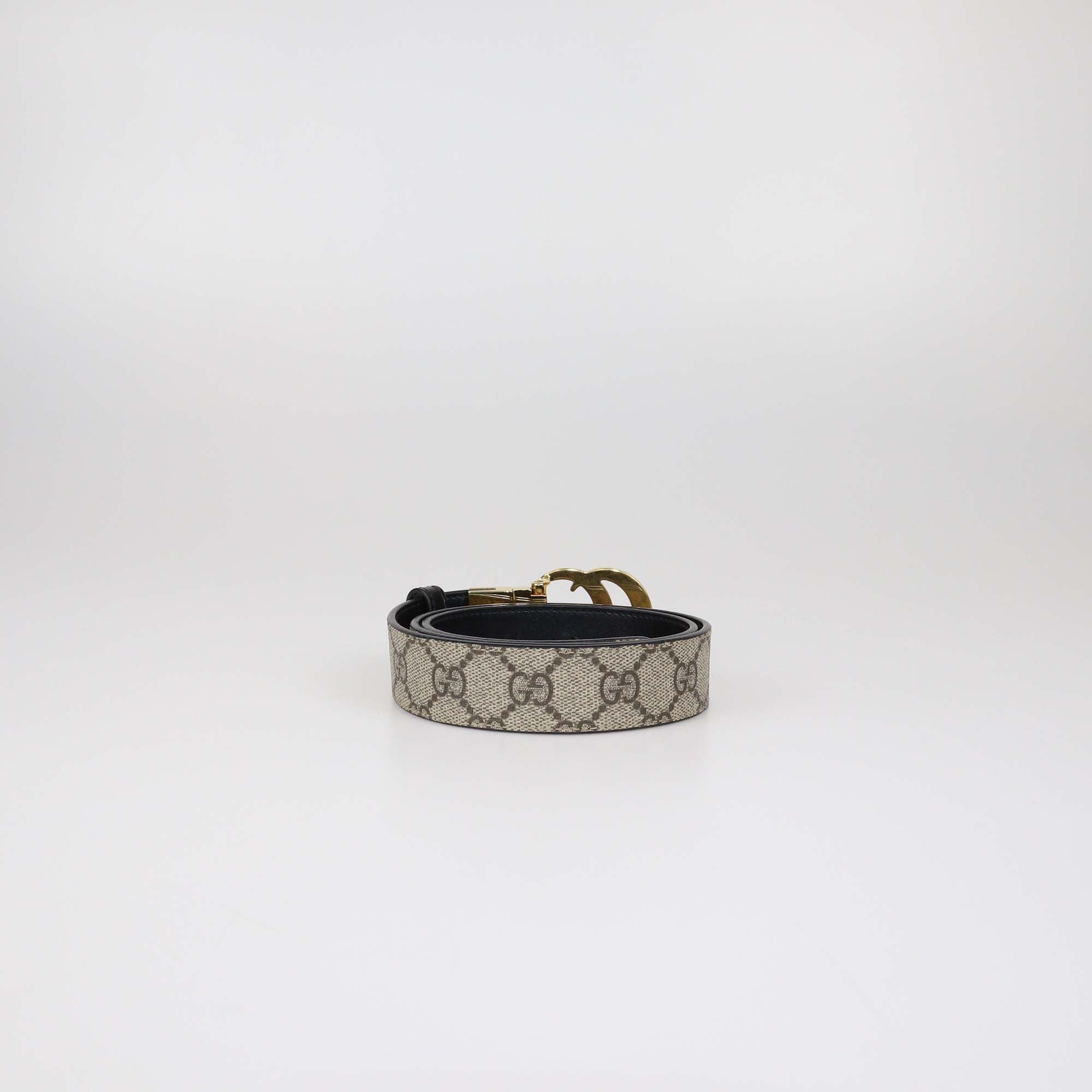 Gucci Beige/Black GG Supreme Canvas and Leather Reversible GG Marmont Buckle Belt