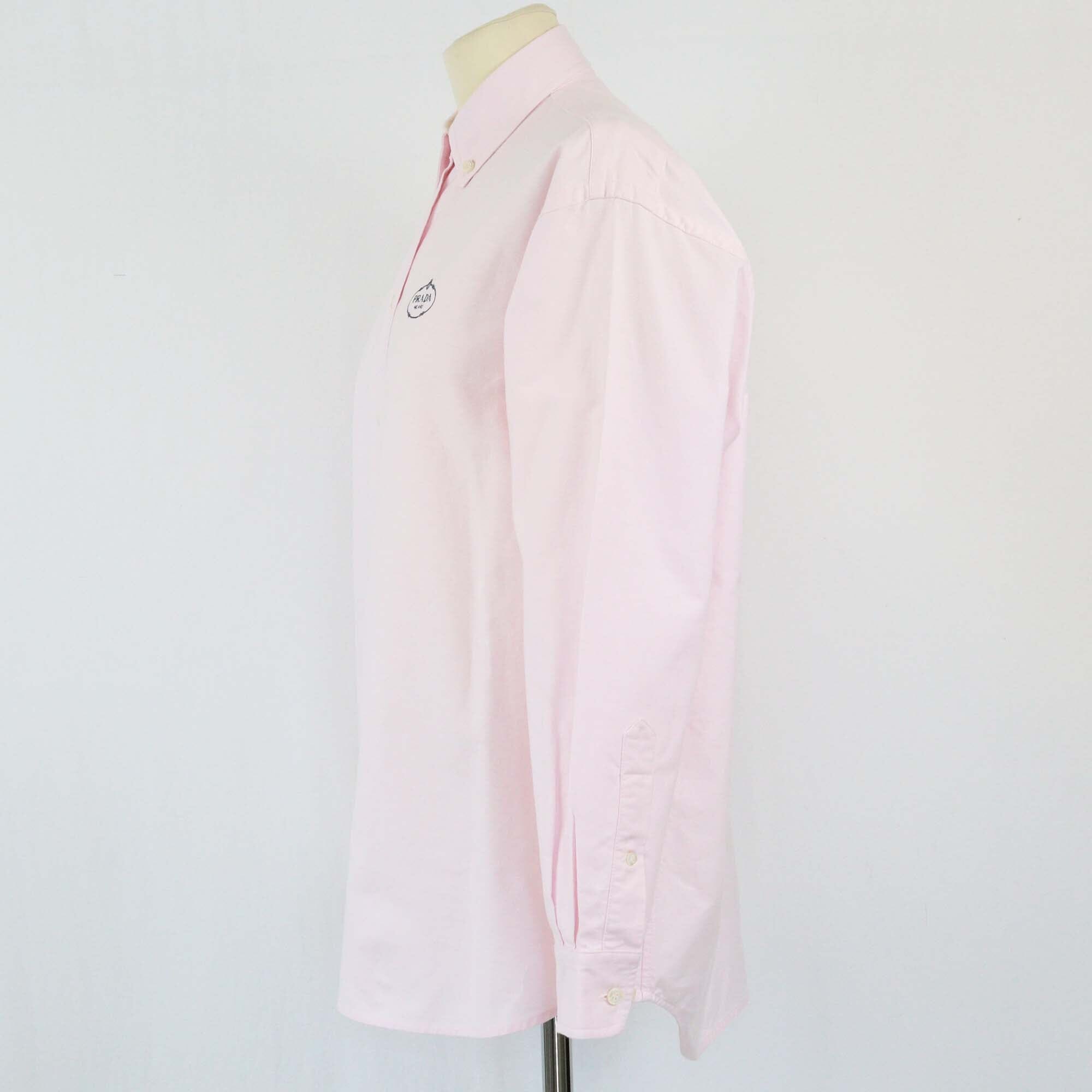 Prada Pink Denim Long Sleeve Logo Detailed Shirt Womens Prada