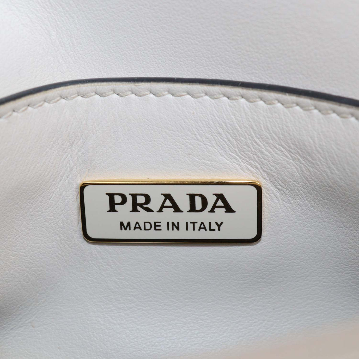 Prada Ivory Brushed Leather Plaque Flap Shoulder Bag