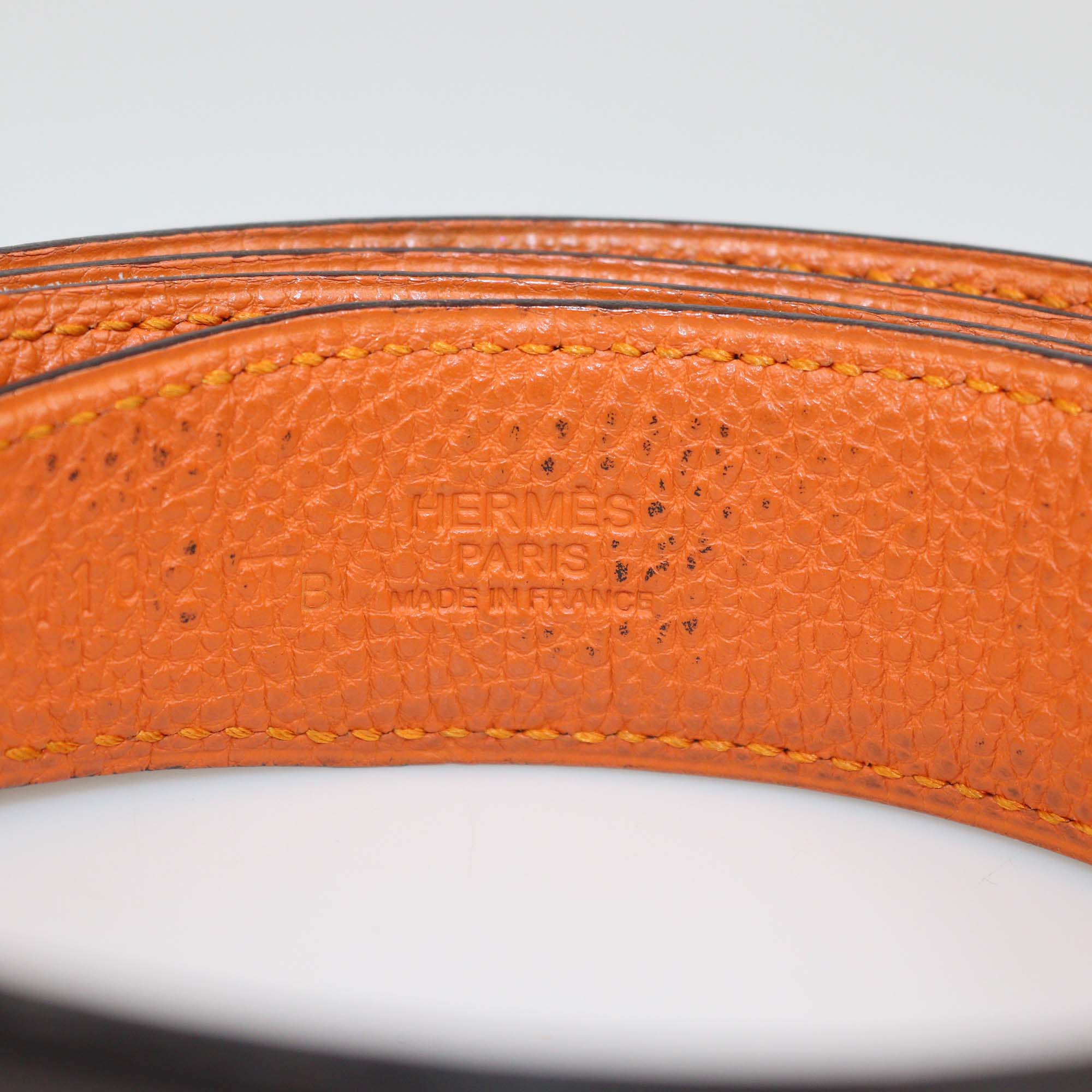 Hermes Black/Orange Box Calf and Togo Leather Reversible H Buckle Belt
