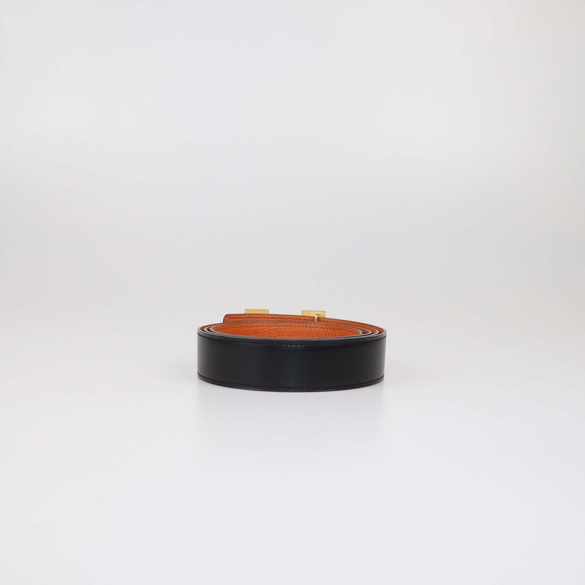 Hermes Black/Orange Box Calf and Togo Leather Reversible H Buckle Belt