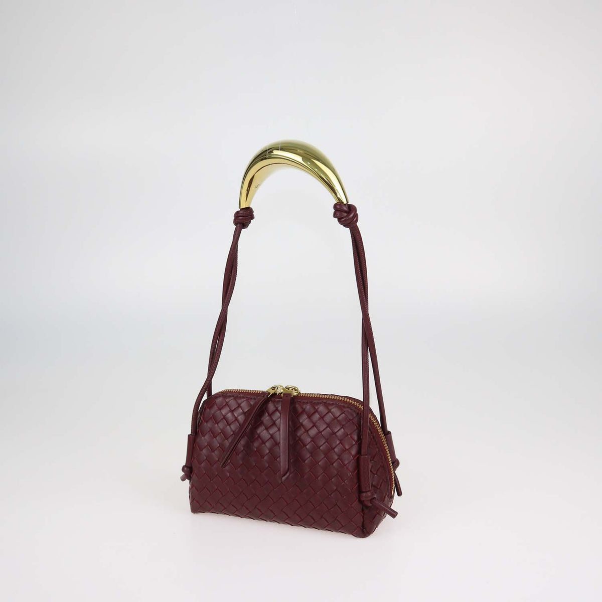 Bottega Veneta Dark Red Intrecciato Leather Concert Pouch Bag