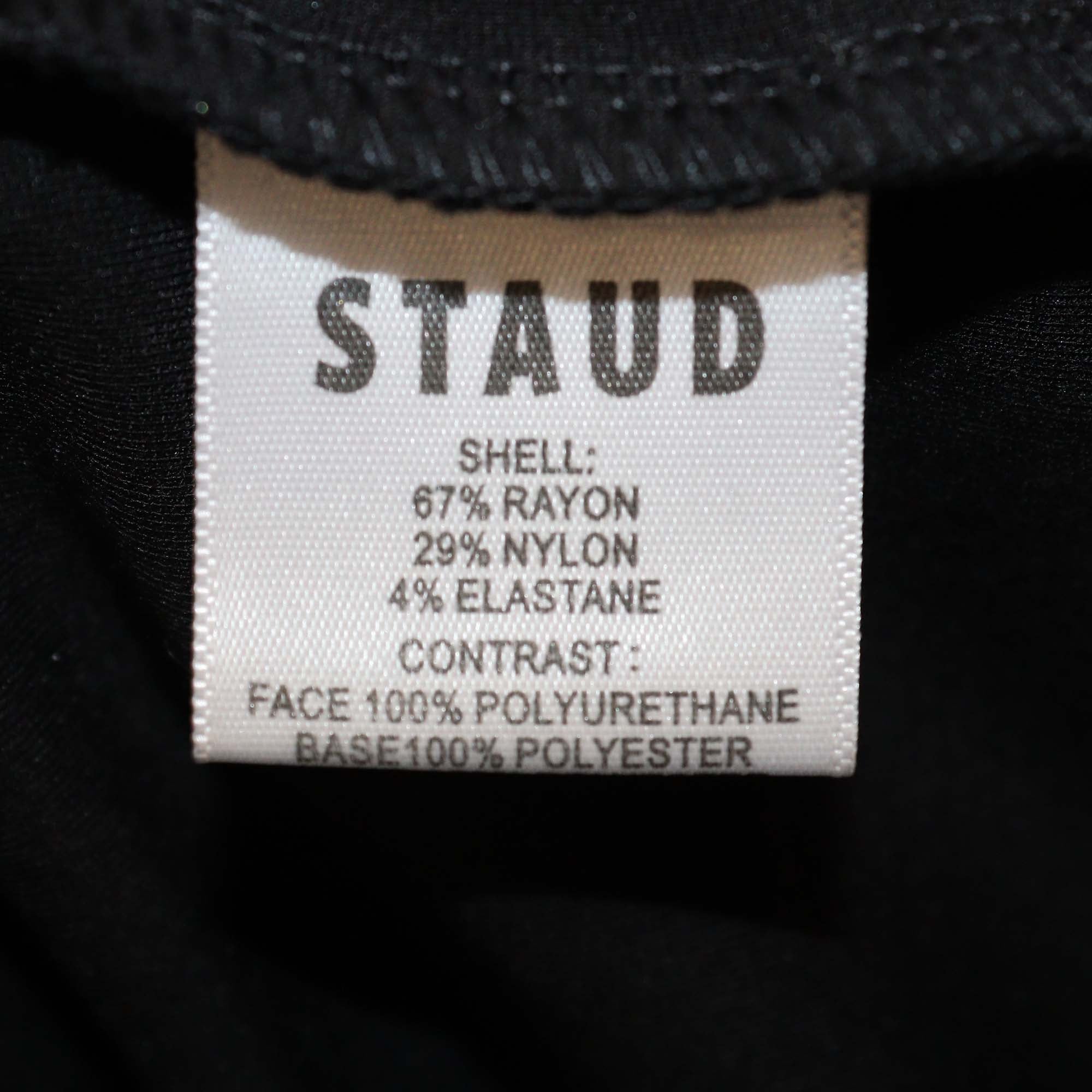 Staud Black Blend Rayon and Faux Leather Side Zip Halterneck Long Dress