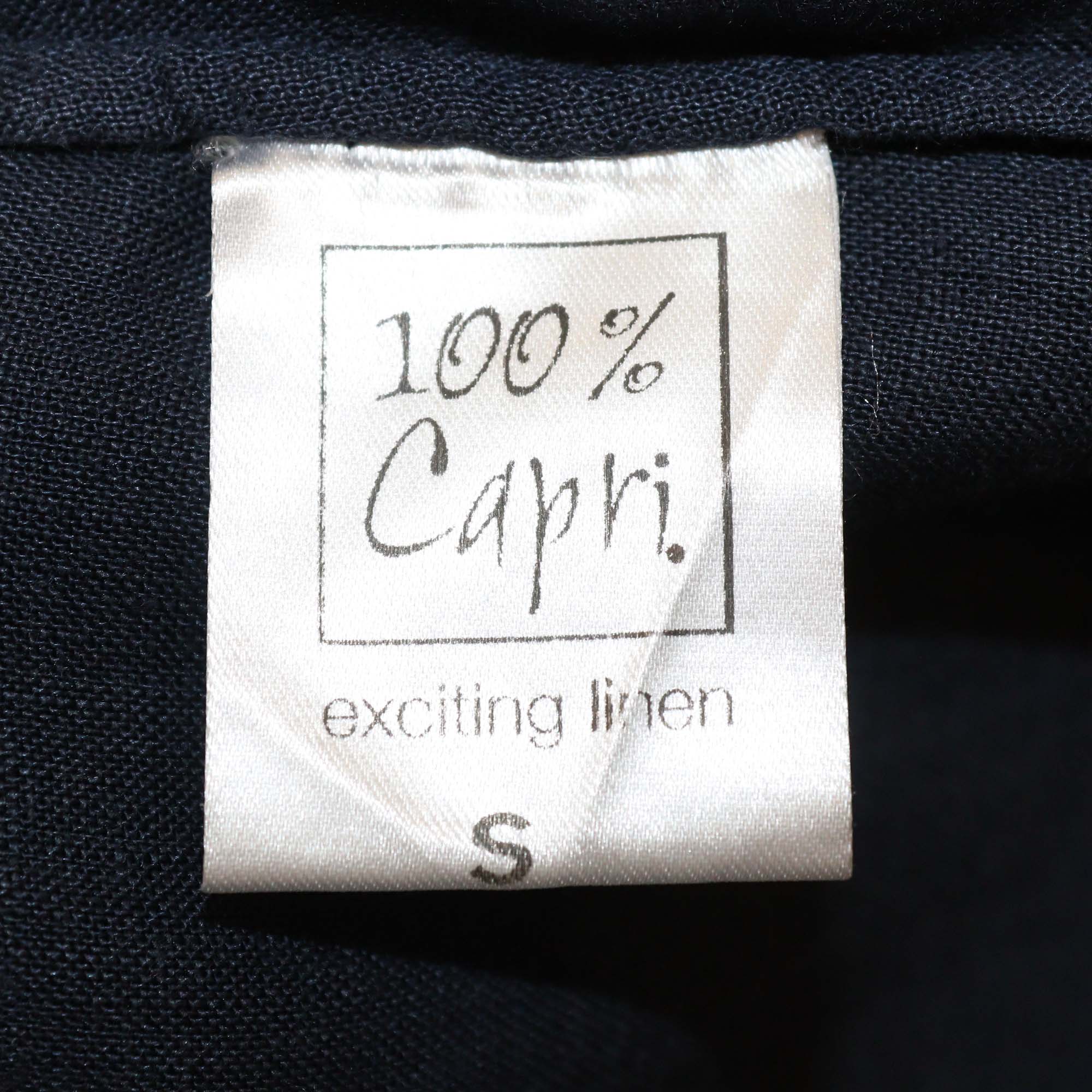 100% Capri Navy Blue Linen Camicia Royal Pleated Long Sleeve Maxi Dress