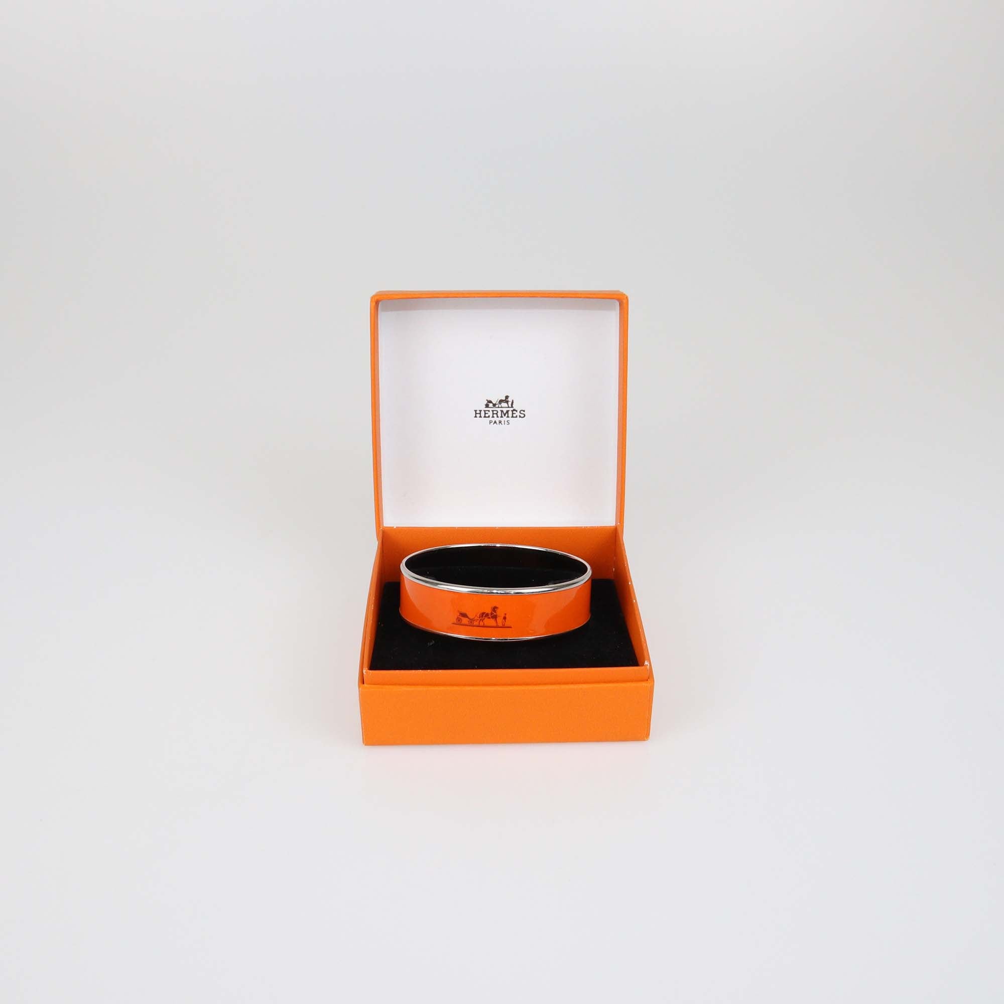 Hermes Enamel Palladium Caleche Bangle Bracelet