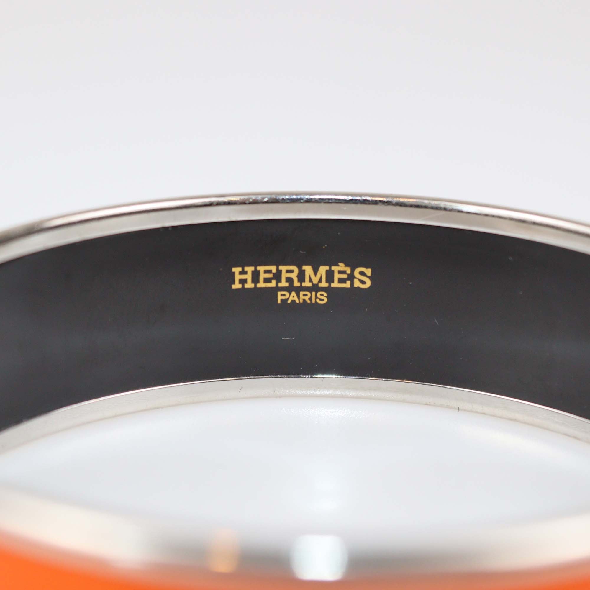 Hermes Enamel Palladium Caleche Bangle Bracelet