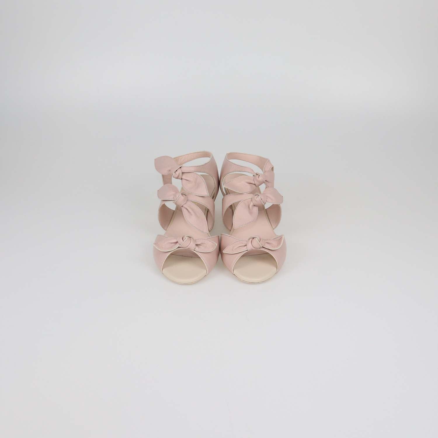 Chanel Light Pink Leather Bow Ankle Strap Sandals