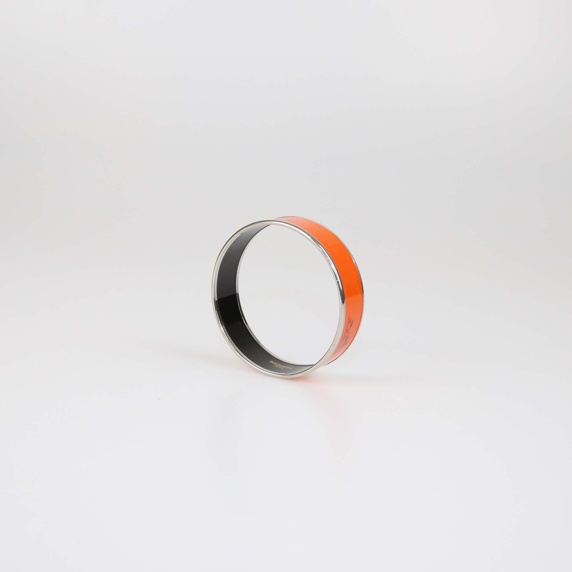 Hermes Enamel Palladium Caleche Bangle Bracelet