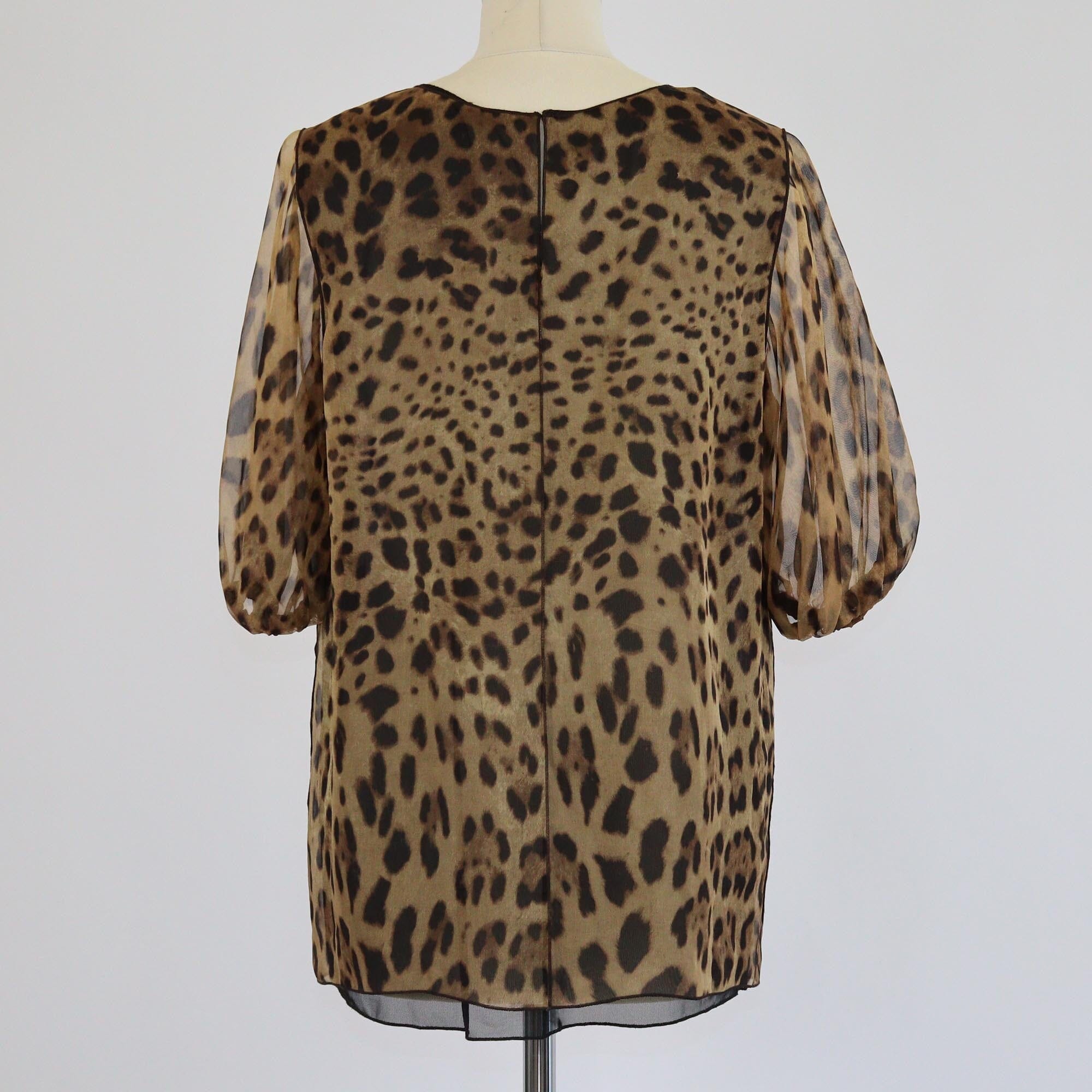Dolce & Gabbana Brown Leopard Print Short Sleeve Blouse Womens Dolce & Gabbana