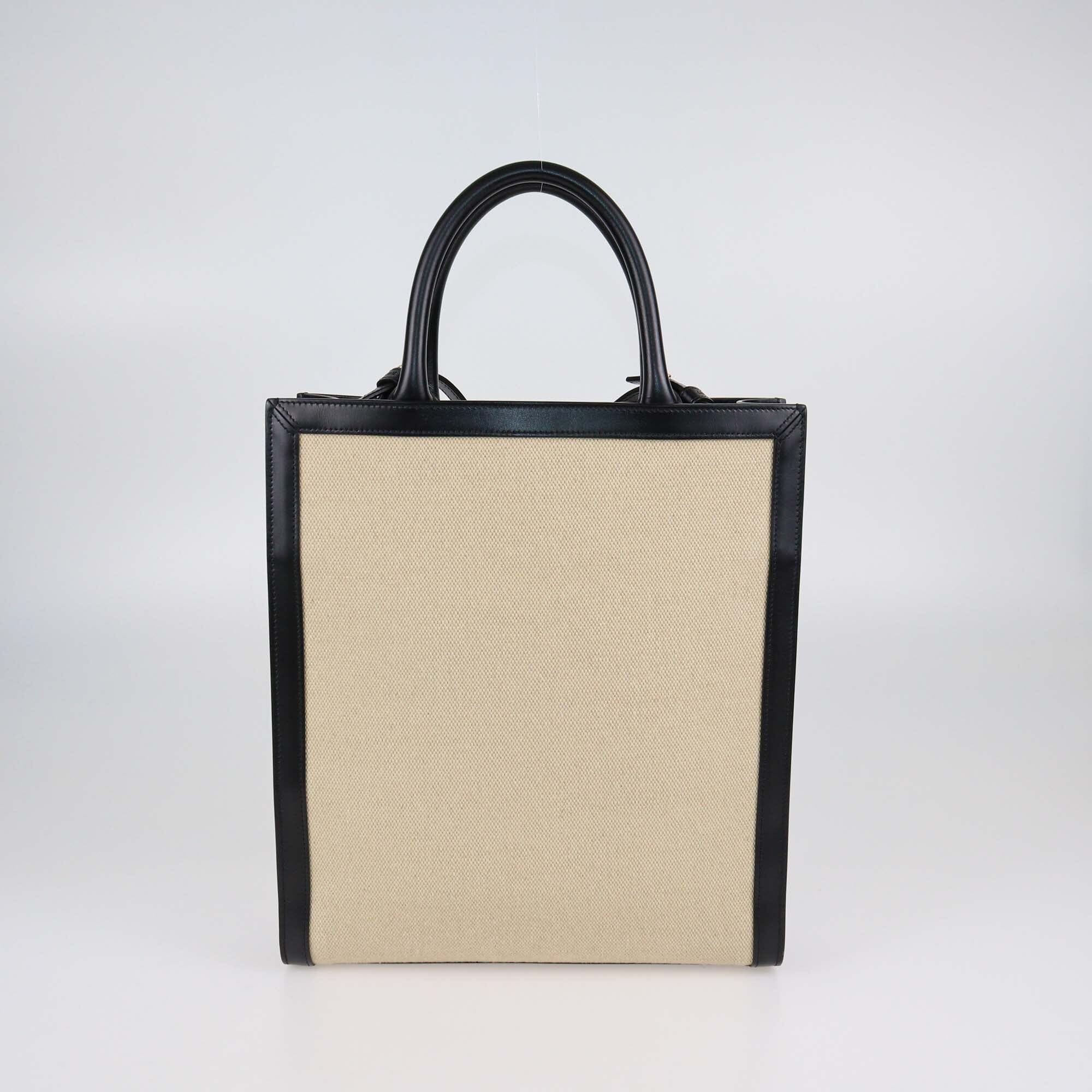 Celine Black/Beige Small Canvas Vertical Cabas Tote Womens Celine