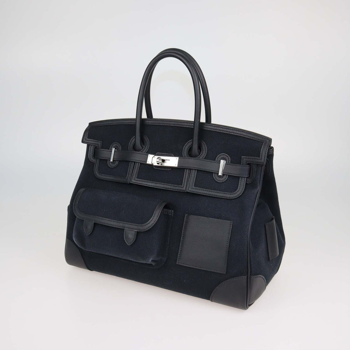 Hermes Black Swift and Goeland Canvas Cargo Birkin 35 Bag