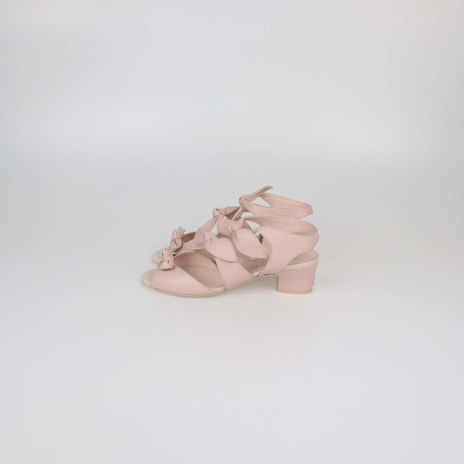 Chanel Light Pink Leather Bow Ankle Strap Sandals