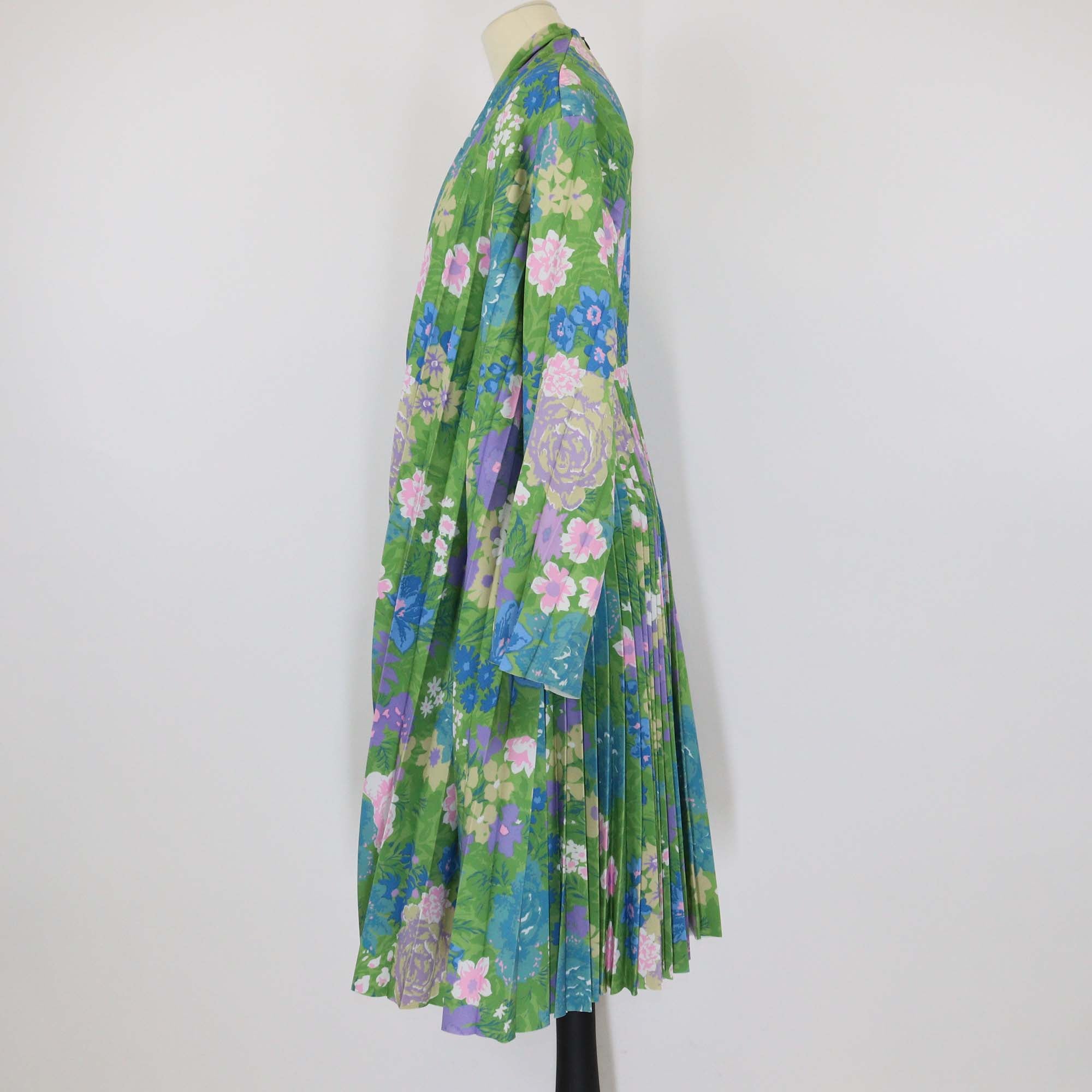 Balenciaga Multicolor Floral Print Pleated Cape Detail Dress