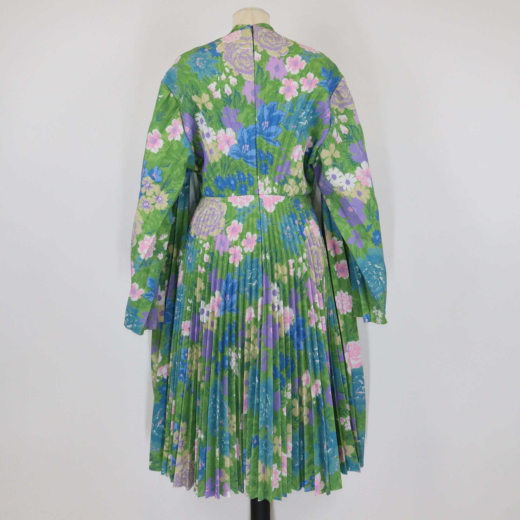 Balenciaga Multicolor Floral Print Pleated Cape Detail Dress