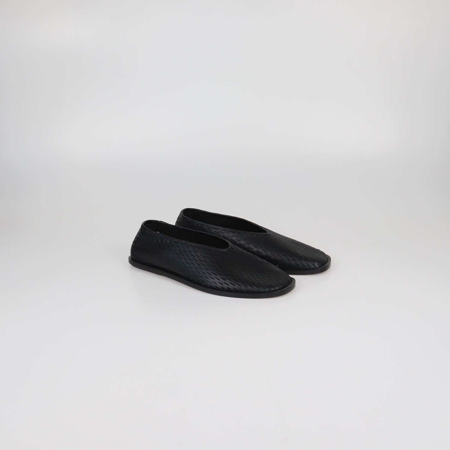 Proenza Schouler Black Tee Perforated Leather Square Flats