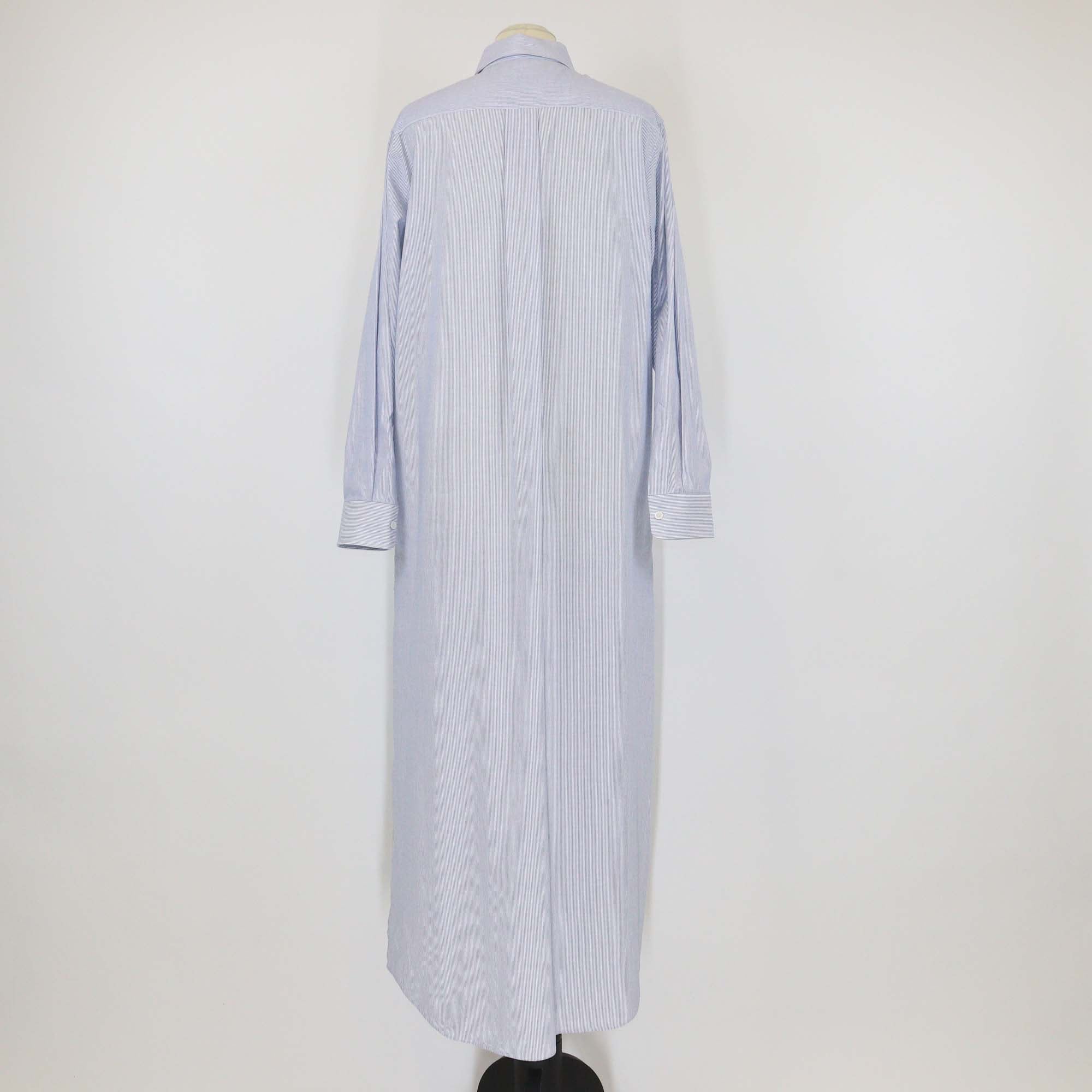 Celine Blue Poplin Cotton Striped Long Sleeve Midi Shirt Dress