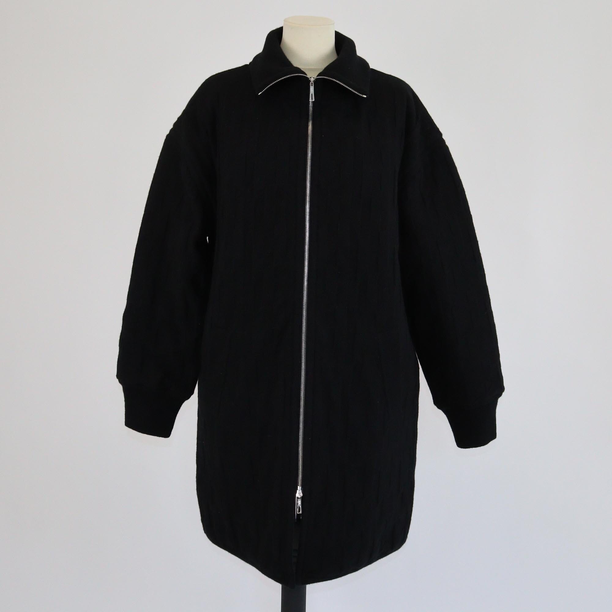 Hermes Black H Jacquard Manteay Zip Up Neck Jacket Womens Hermes