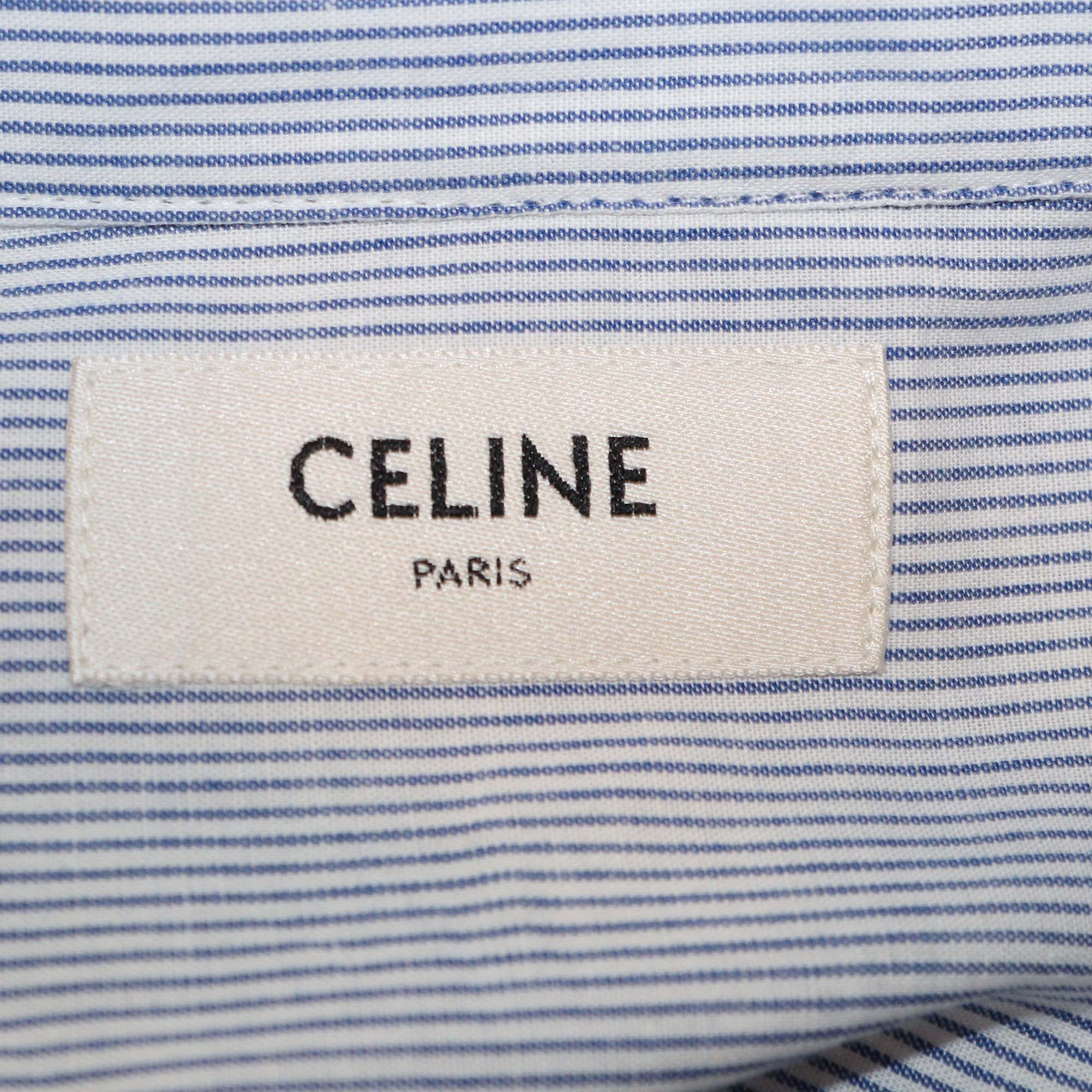 Celine Blue Poplin Cotton Striped Long Sleeve Midi Shirt Dress